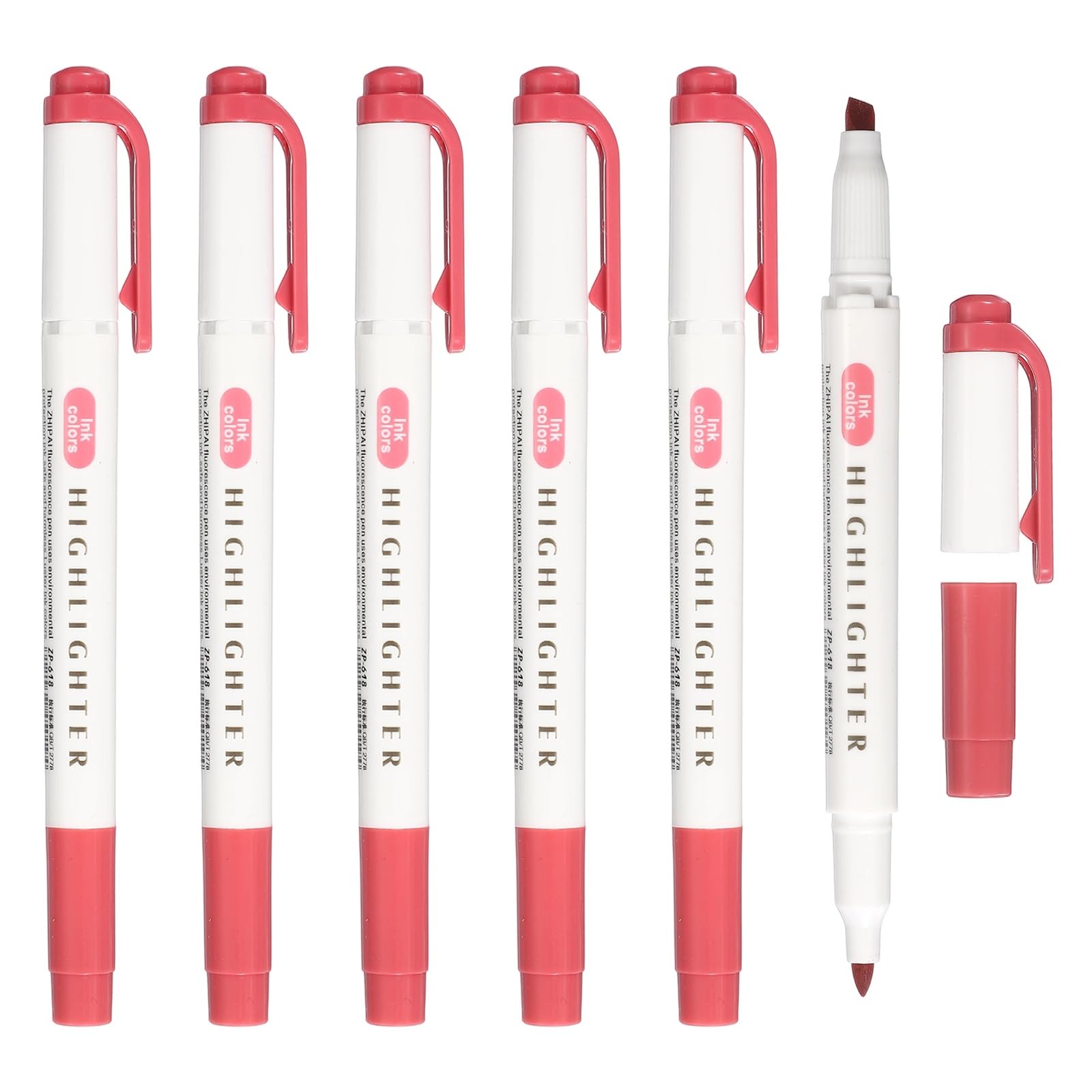 PATIKIL Highlighter Pen, 6 Pack Double Ended Highlighter Broad and Round Tips Marker Pens Studying Supplies for Office Home Daily Use, Red
