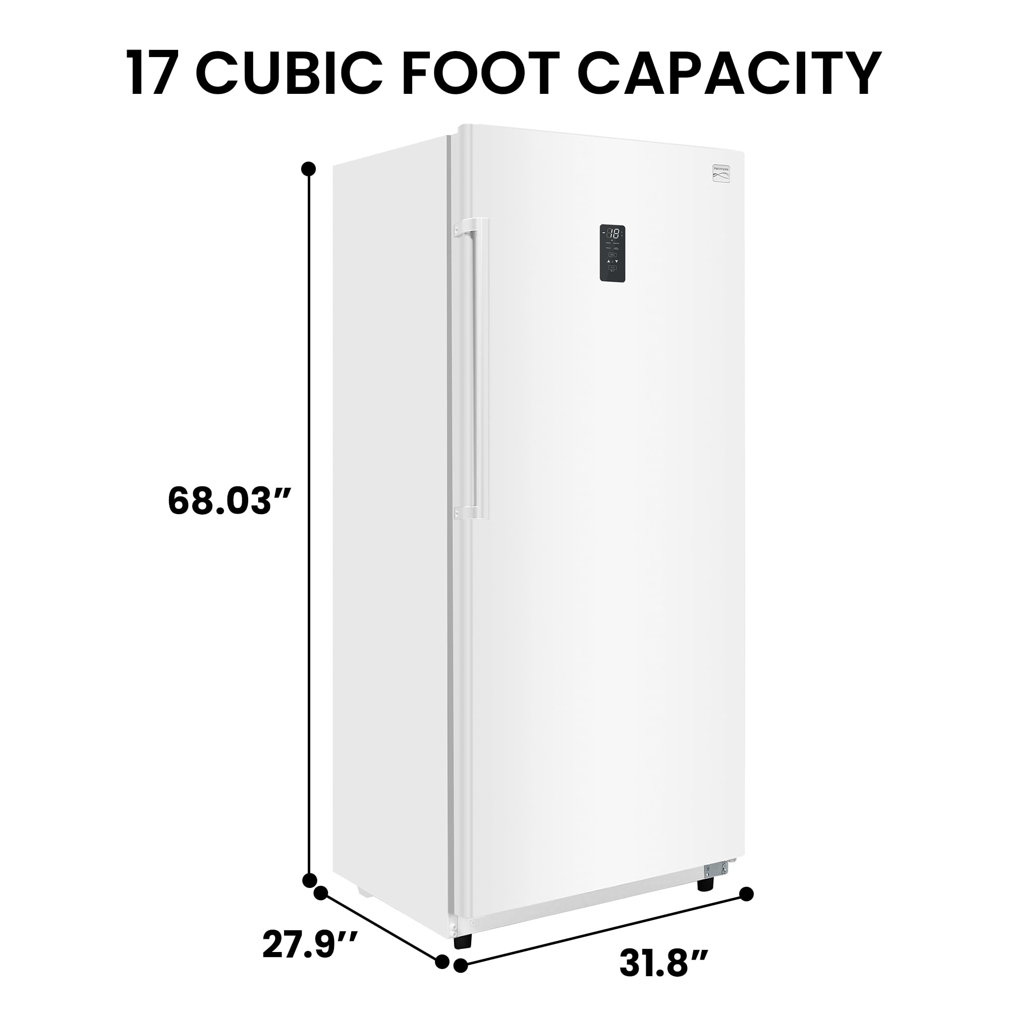 "Kenmore Upright Freezer - Convertible Refrigerator/Freezer, 4 Shelves, Garage Ready, Meat Storage, Auto Defrost, Congelador For Home, Apartment, Cottage, Basement, 17.0 Cubic Feet Capacity, White " on Fridge.com - View 4