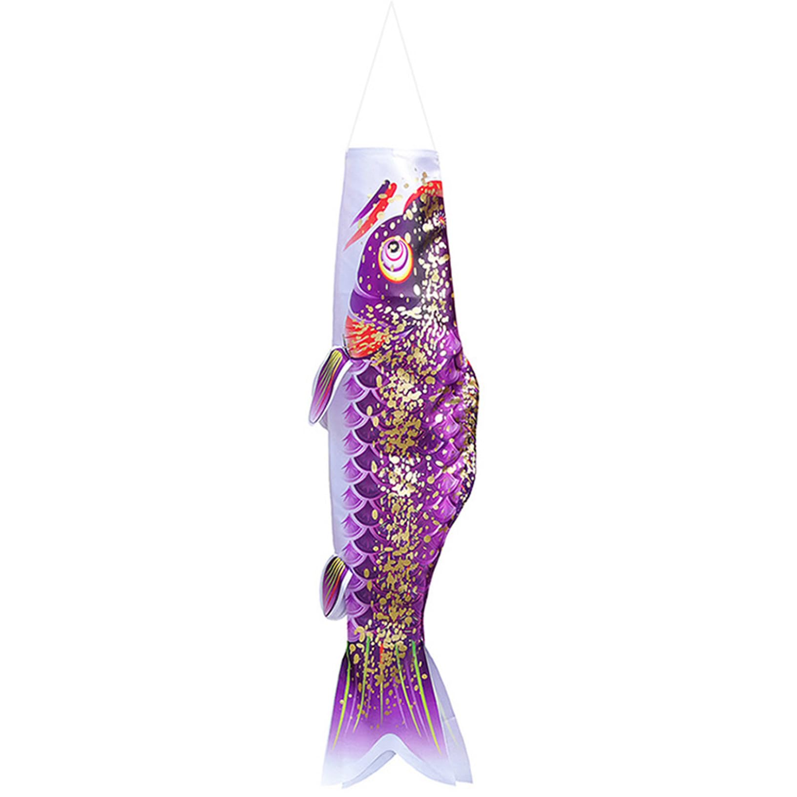 Wind Sock, Japanese Carp 27.6 Inch 3D Hot Stamping Windsock Banners Hanging Japanese Garden Decor, for Izakaya Room Outdoor Yard Decoration, Purple, Koi Fish Decor