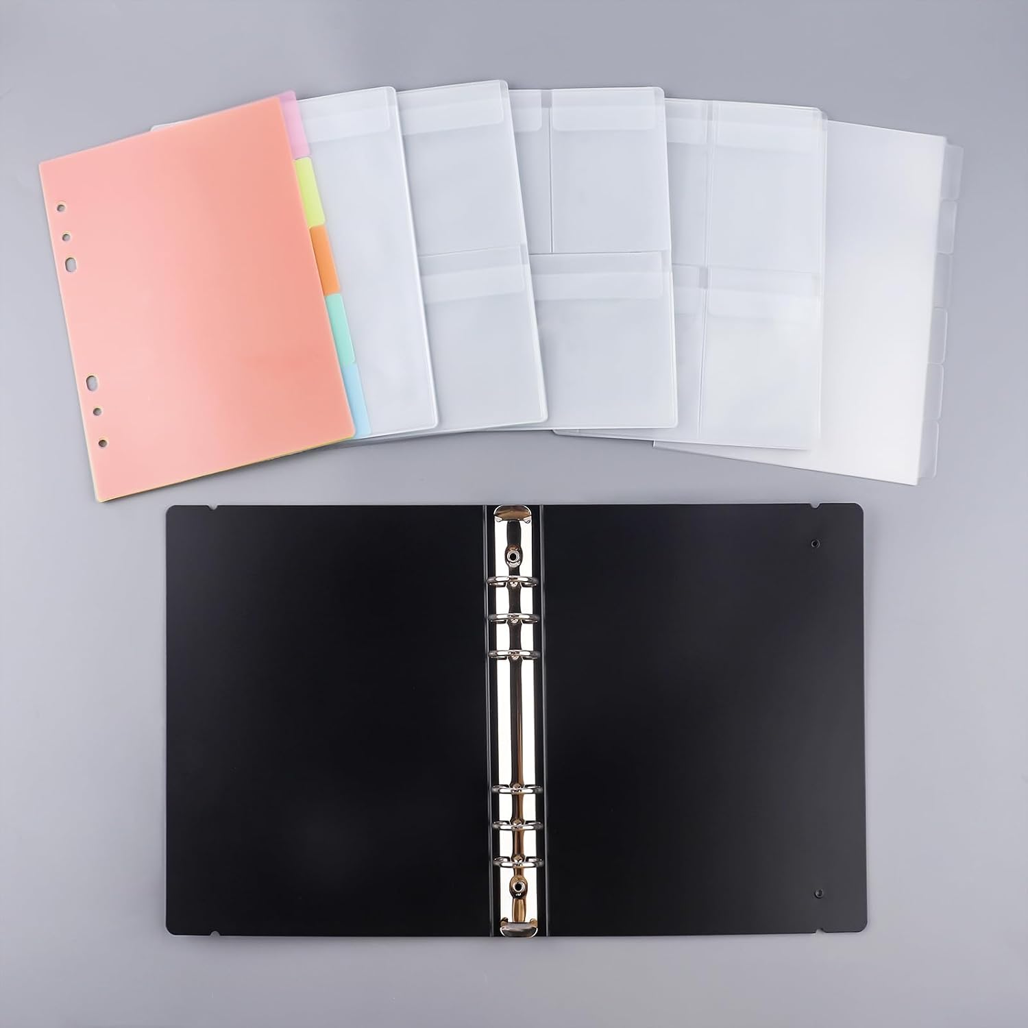 26 Pcs/Sets A5 Die Storage Book Binder, 1 Storage Book Cover, 5 Dividers and 20 Page Protectors Inserts Set with 1/2/3/4 Pockets for Storage Craft Supplies Die Cuts and Stamp Storage Folder (Black)
