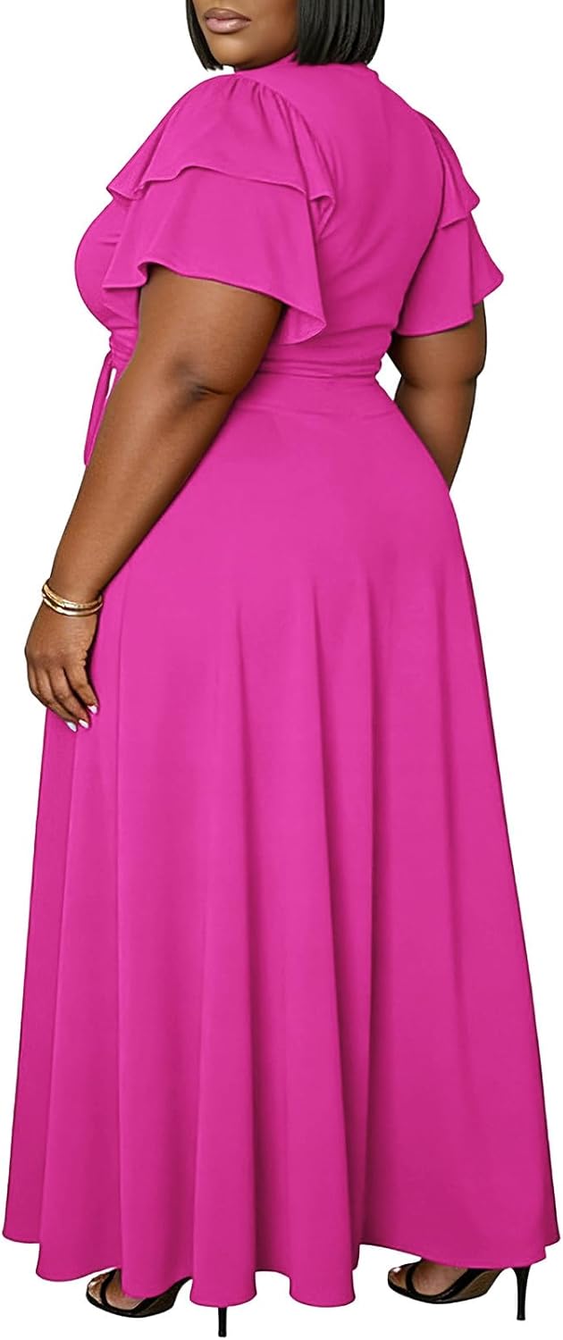 Women Plus Size 2 Piece Dress Outfits Casual Short Sleeve Empire Bandage Wrap Crop Tops Flowy Maxi Skirt Sets - Image 5