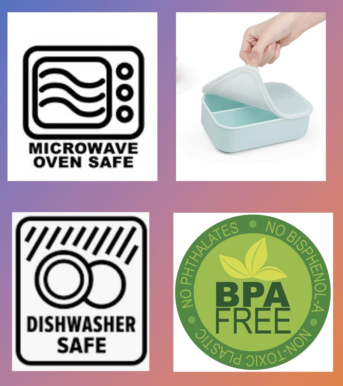 Cocina Vida Bento Box 2er Pack - 44oz/1400ml - Auslaufsichere Lunchbox mit 3 Fächern - BPA-frei - Lebensmittelechtes Silikon