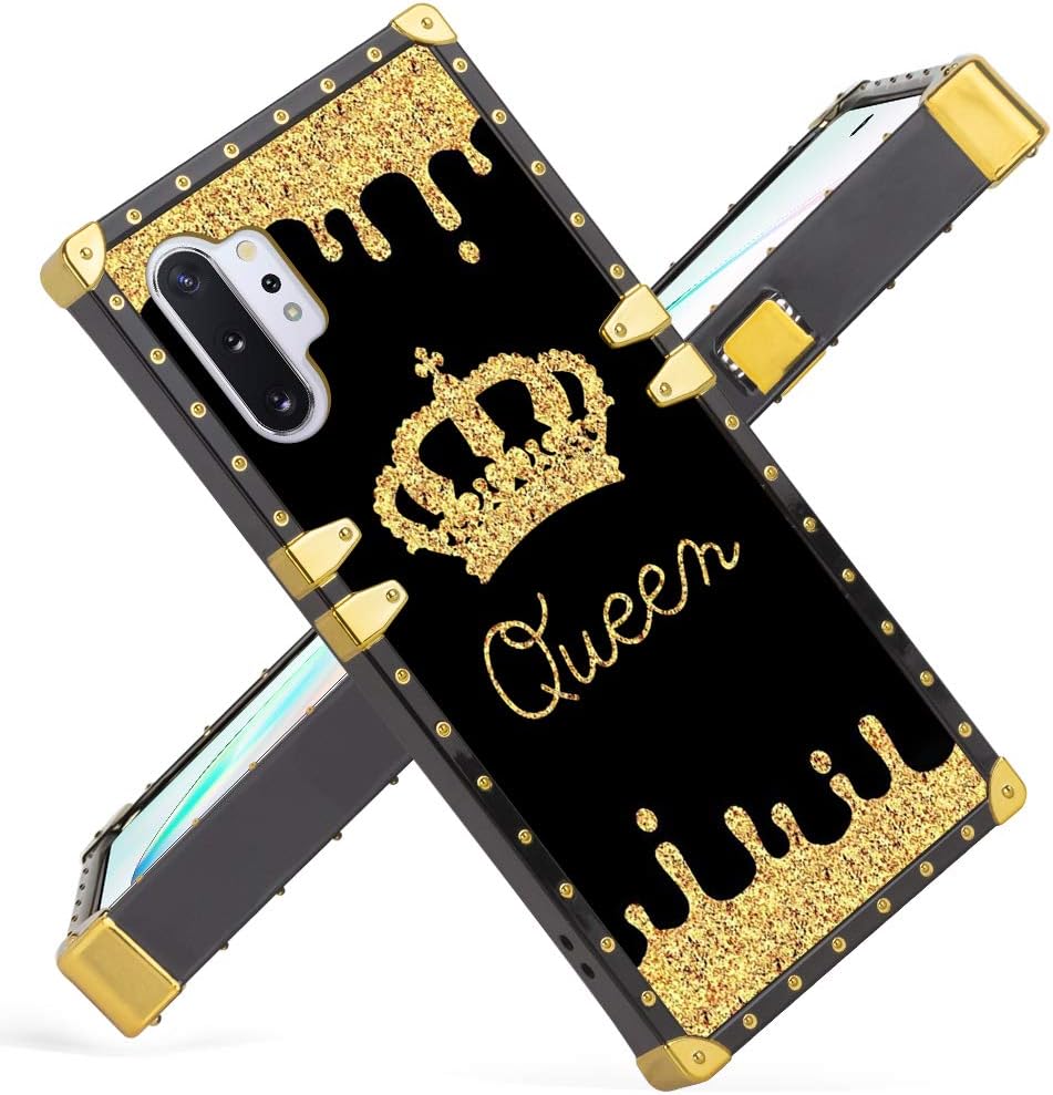 Fiyart Samsung Galaxy Note 10 Plus Case Note 10+ 5G 2019 Release Luxury Gold Queen Square Soft TPU Wrapped Edges and Hard PC Back Stylish Classic Retro Cover