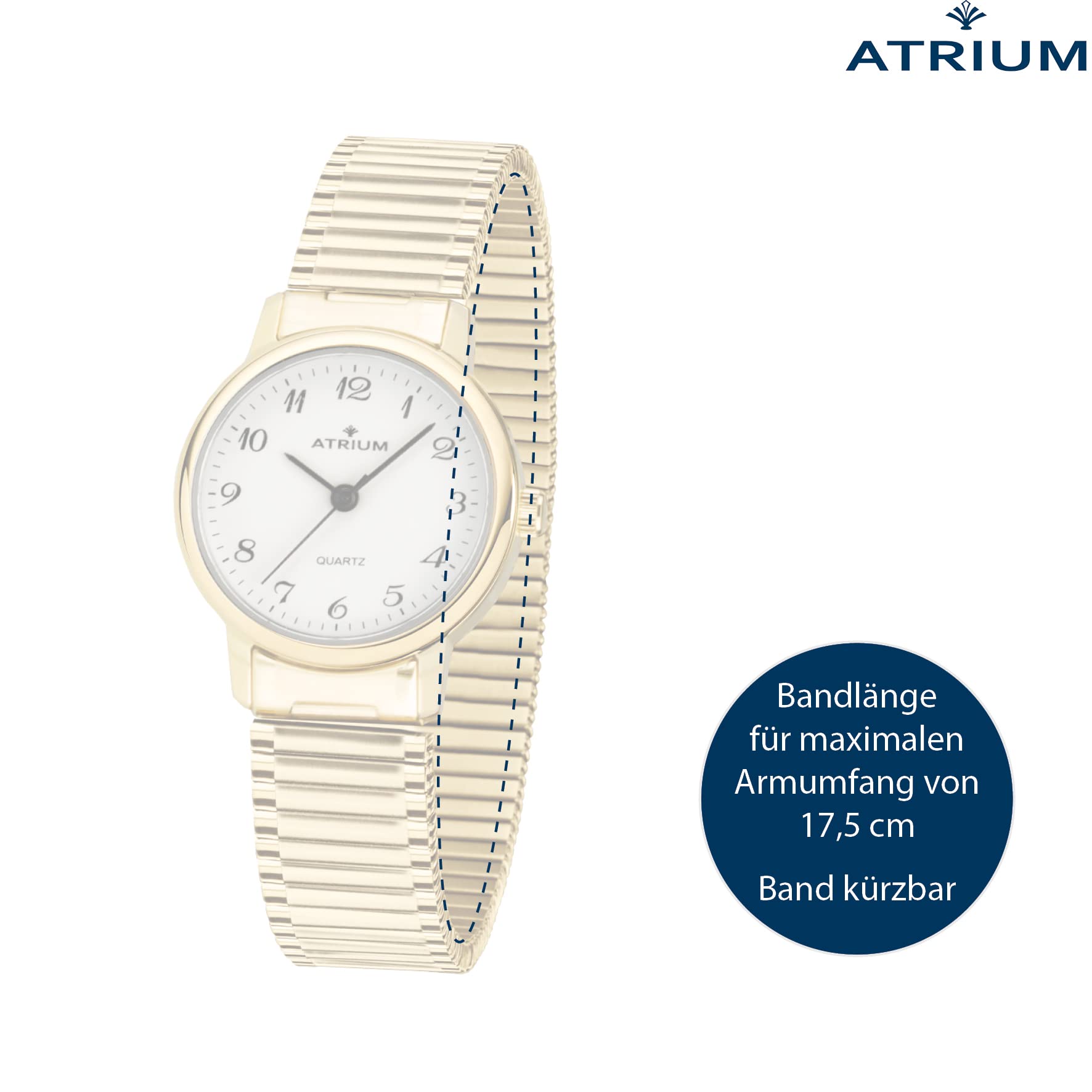 Atrium Damen-Armbanduhr Edelstahl Analog Quarz mit Edelstahl Zugband Flexband Goldfarben A43-60
