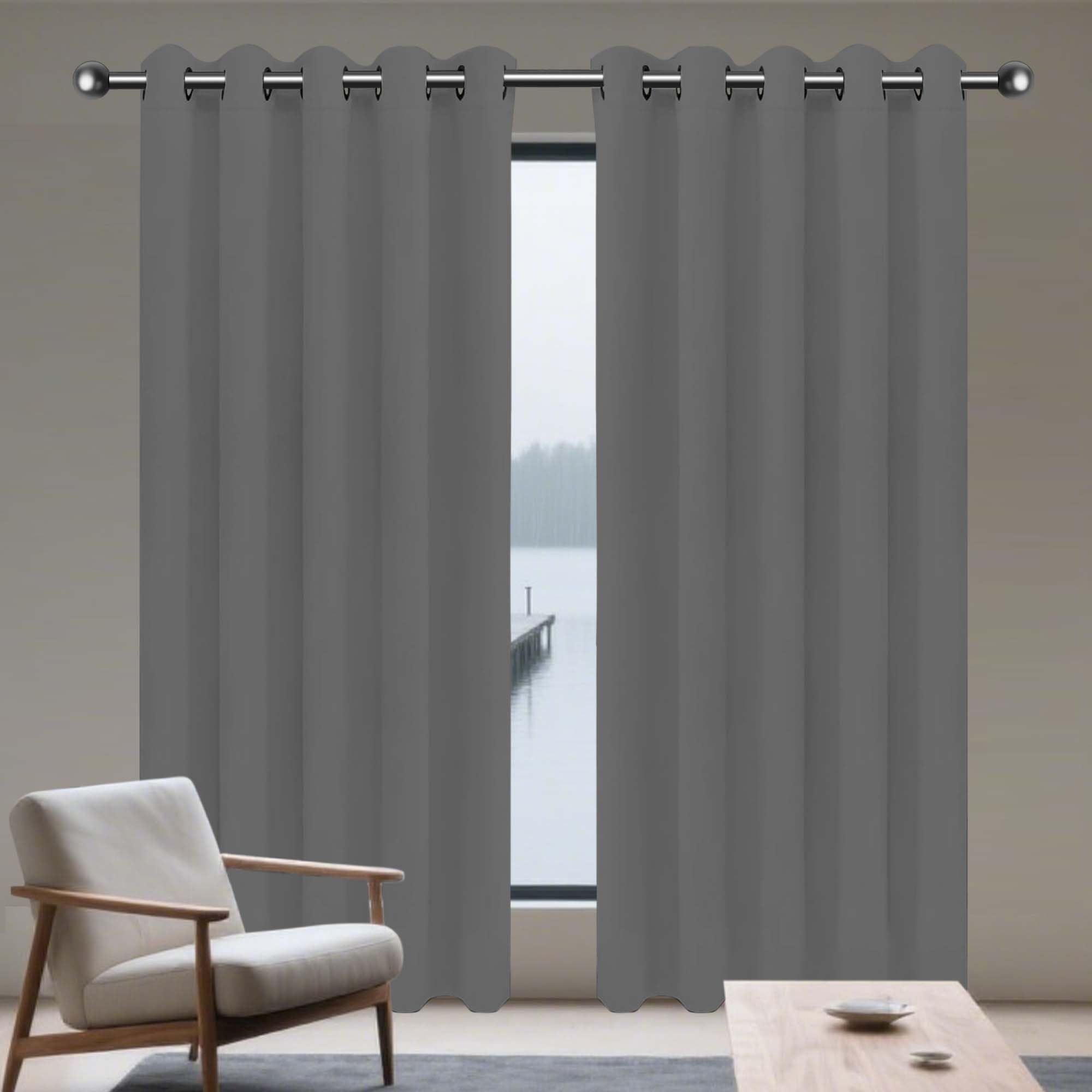Rideau occultant gris foncé 315x110 cm à oeillets pour la chambre