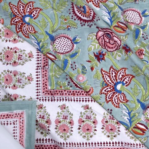 Image of TOAI Hand Block Printed Bedsheet | Bed Spread Flatsheet Bed Sheet | Pure Cotton | Queen Size 90 inchx108 inch | 210 TC Luxury Cotton | 2 Reversible Pillow Covers |Rangeela Bagh