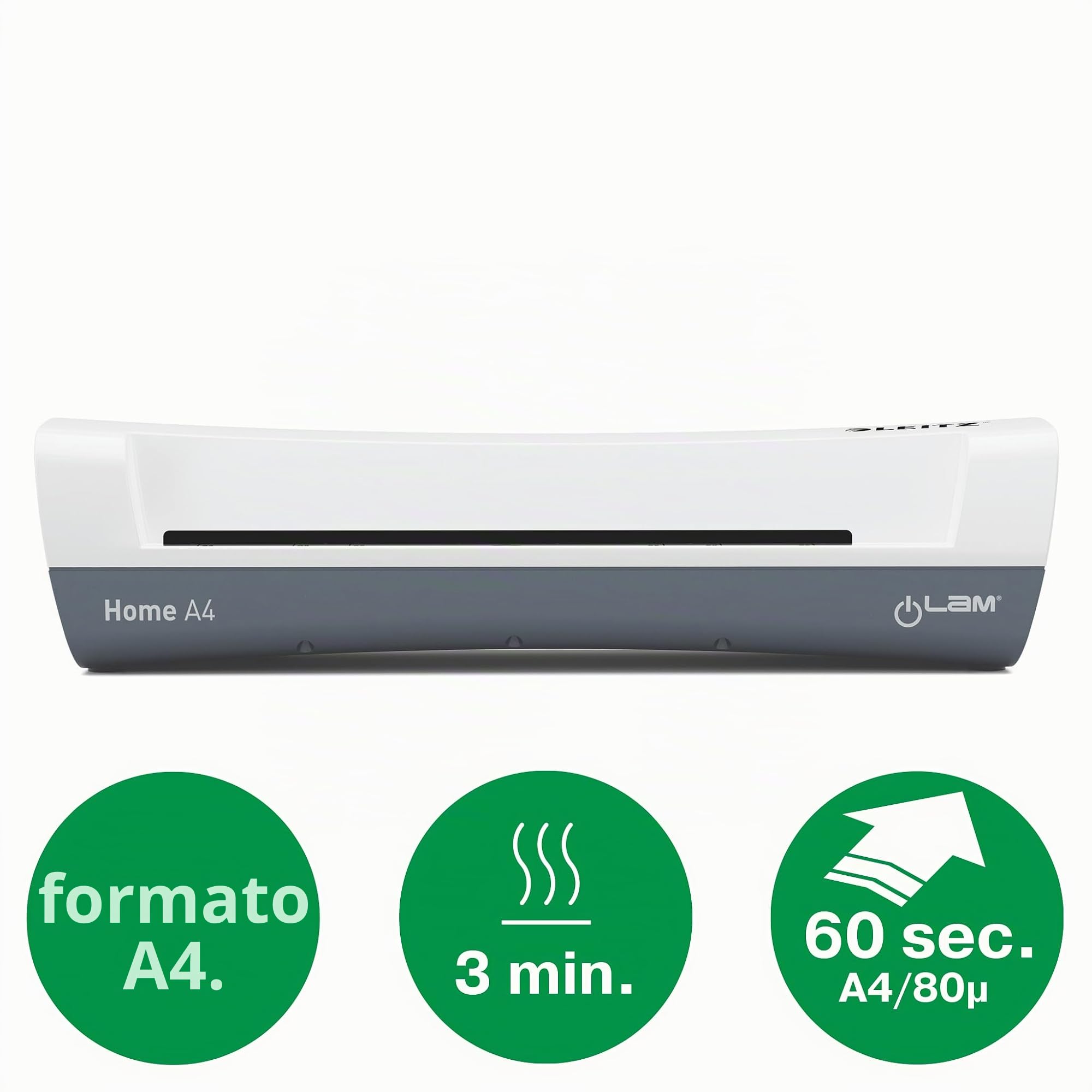 Leitz iLAM Set 4-in-1 Macchina Plastificatrice a Caldo A4, Confezione da 5 Pouch da 80 Micron, Taglierina e Arrotondatore degli Angoli, per l'Uso a Casa o in Ufficio, Bianco e Grigio, 74340001