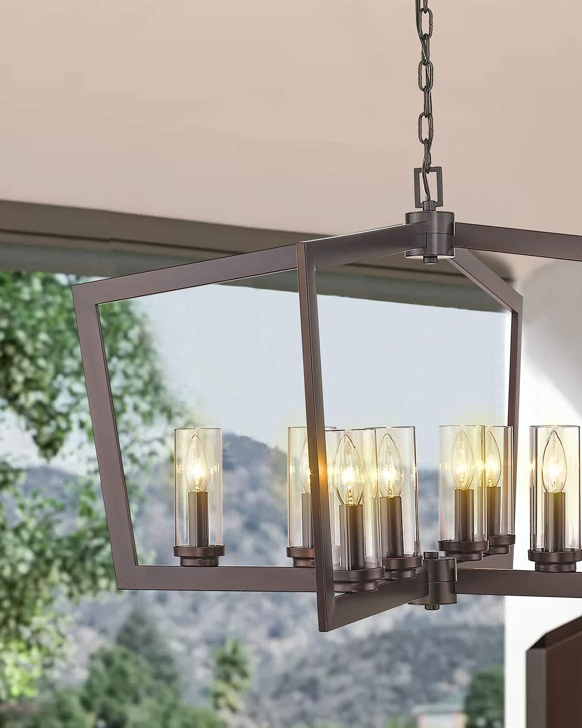 Rеvіеw Prоduсt Eapudun Modern 8 Lights Metal Light Fixture, Farmhouse Chandelier for Dining Room and Kitchen Island, Oil Rubbed Bronze Finished with Clear Glass Shade, PDA1202-ORB