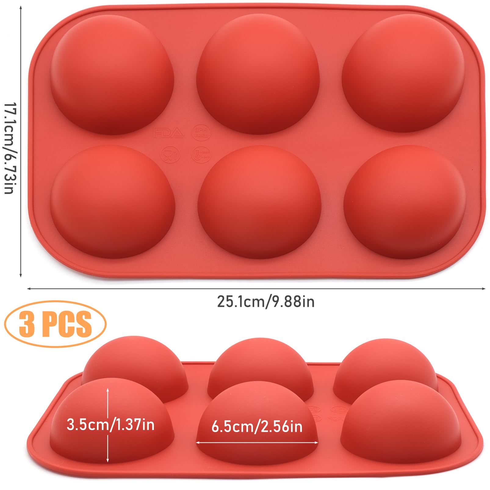 Stampo Silicone 3 Pezzi Per Cioccolatini A Semisfera - 6 Cavità Grande - Foto 3