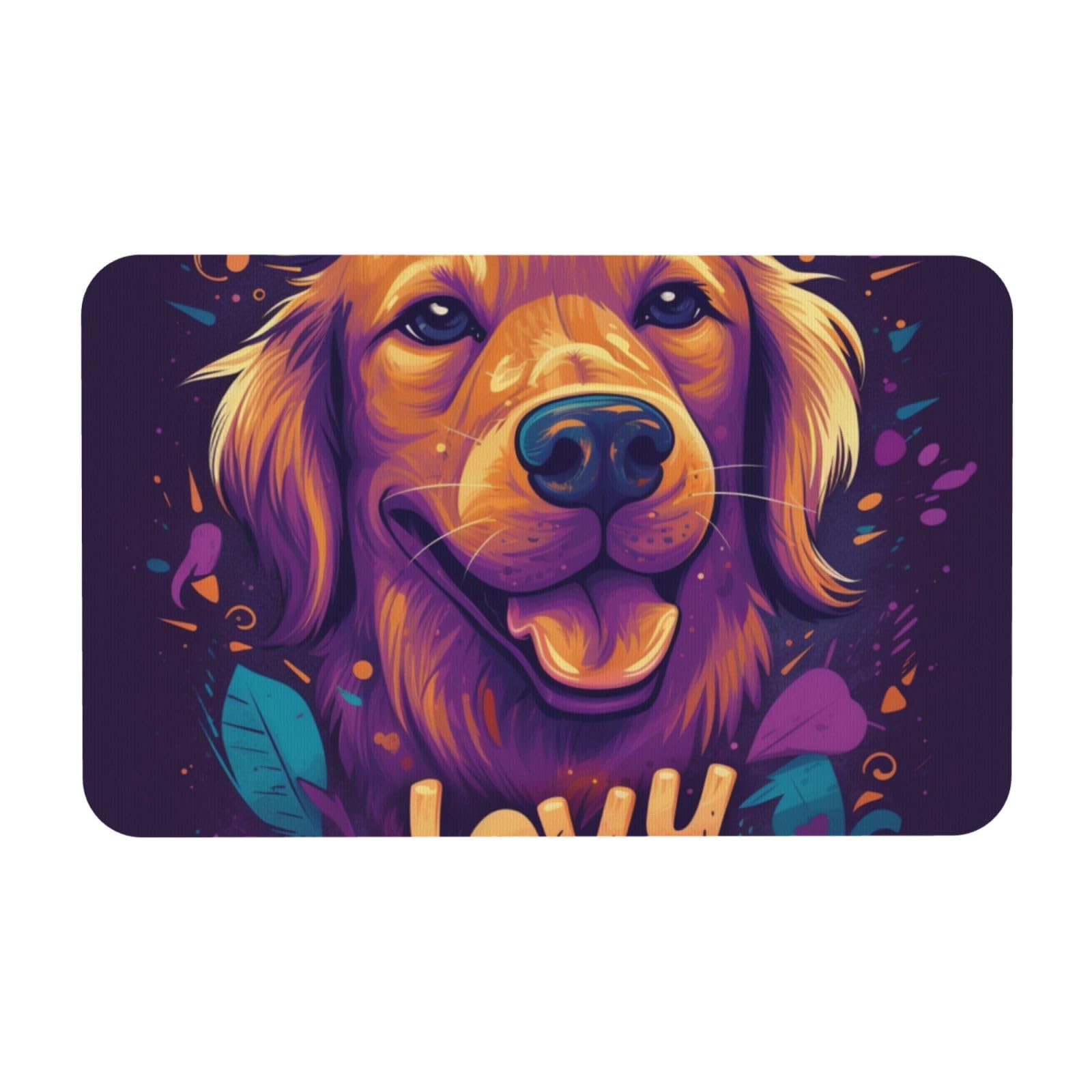 Tapis de bain antidérapant et lavable motif feuilles tête de chien