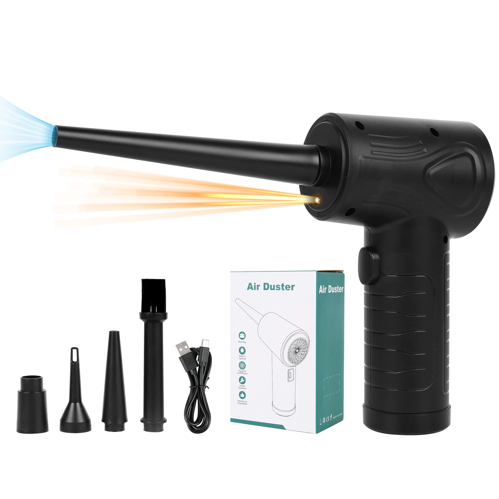 Elektrische Staubgebläse Druckluftspray für PC Reinigungsset, 110000rpm Staubgebläse Druckluft, 3-Gang Air Duster Luftdruckspray, Reinigung für Elektronik, Laptop, Tastatur, Sofa, Auto, Bürogeräte