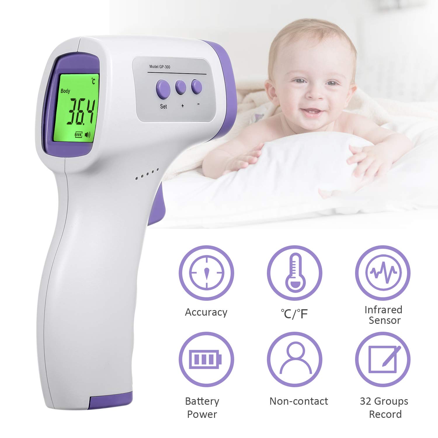 Misuratore di Temperatura Digitale a Infrarossi Sulla Fronte, Display Digitale a LED Misuratore di Temperatura a Infrarossi Senza Contatto per Bambini Adulti