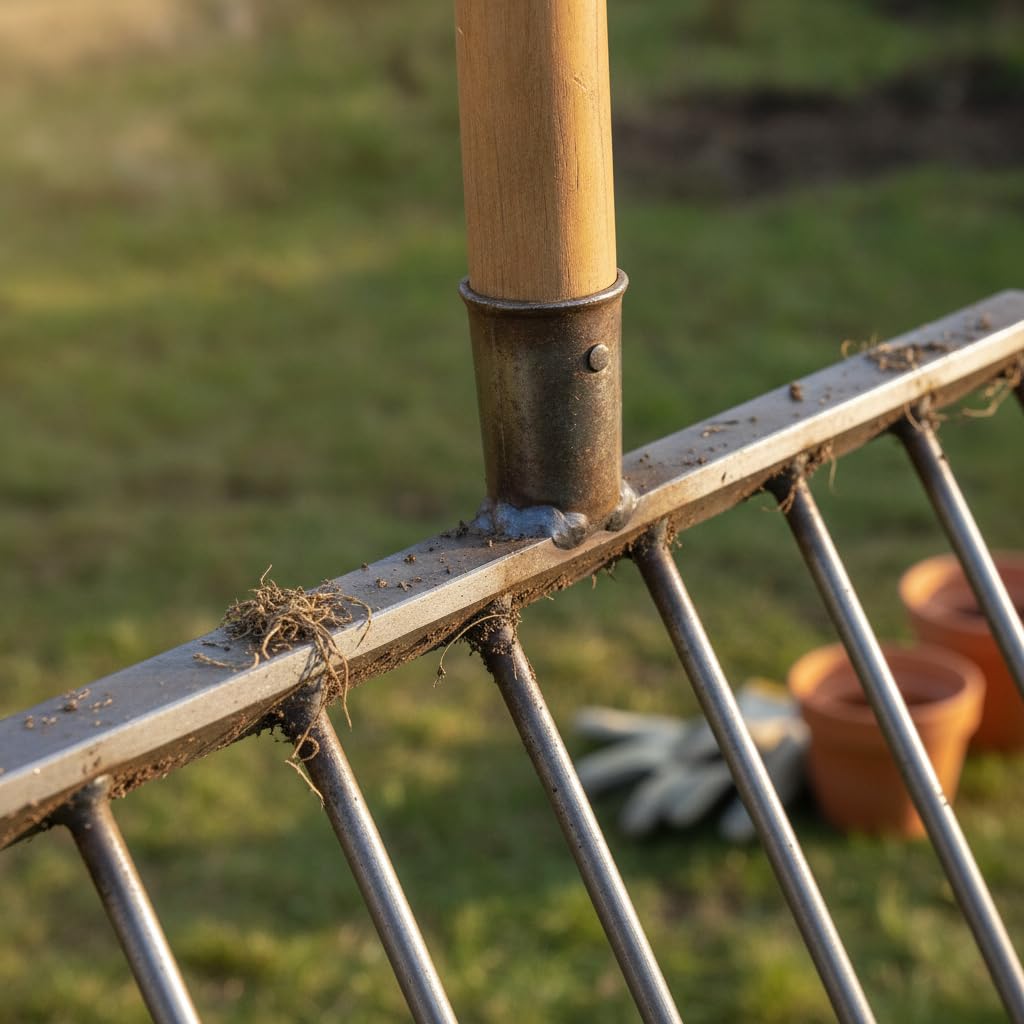 Rastrello da Giardino per Terreno, Testa a denti piatti, Rastrello da giardino, Preparazione aiuole, Per appassionati , Manico in legno da 1,2 metri