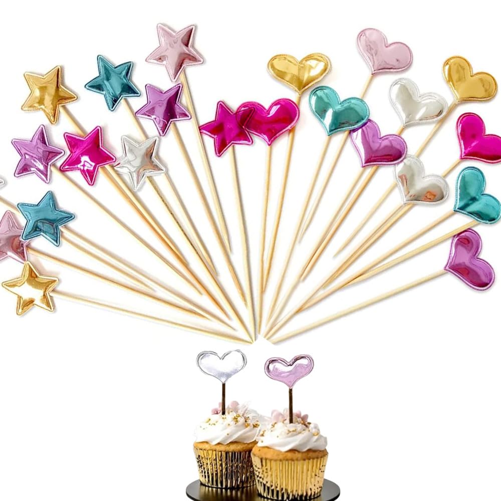 【100本】ケーキトッパー カクテルピック フルーツピック 星 ハート 竹楊枝 パーティグッズ 誕生日 クリスマス 結婚式 装飾用品