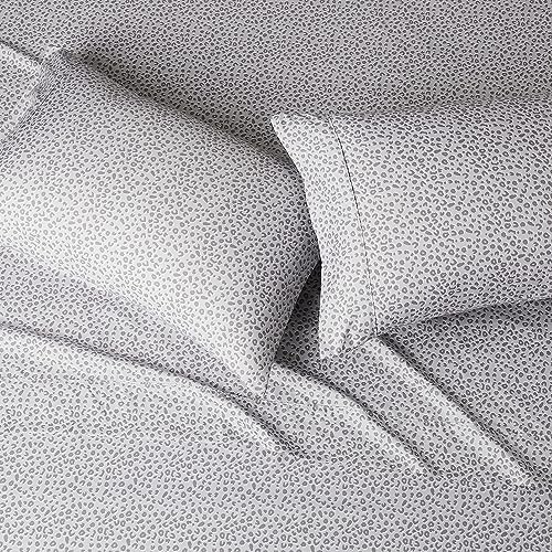 Image of Amazon Basics Lightweight Breathable Super Soft Microfiber 4-Piece Bed Sheet Set,Wrinkle Resistant with 14-inch Deep Pockets,Queen,Gray Cheetah,Printed,(Pack of 4)