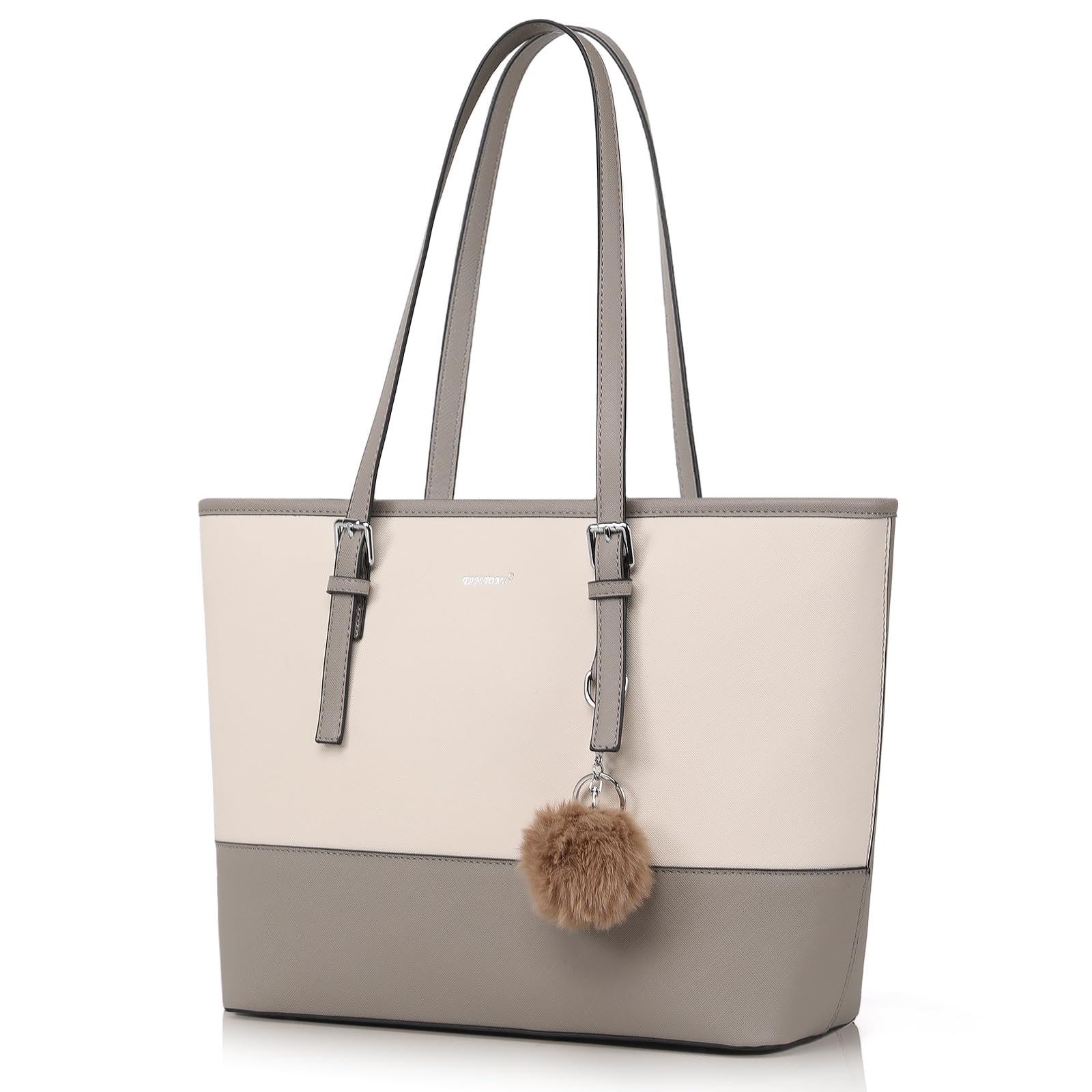 TANTOMI Handtasche Damen,Elegant Umhängetasche Tasche Damen, Schultertasche Damen,Shopper Damen Groß für Büro Schule Einkauf mit Kaninchen Pelz Kugel Plüsch Schlüsselring