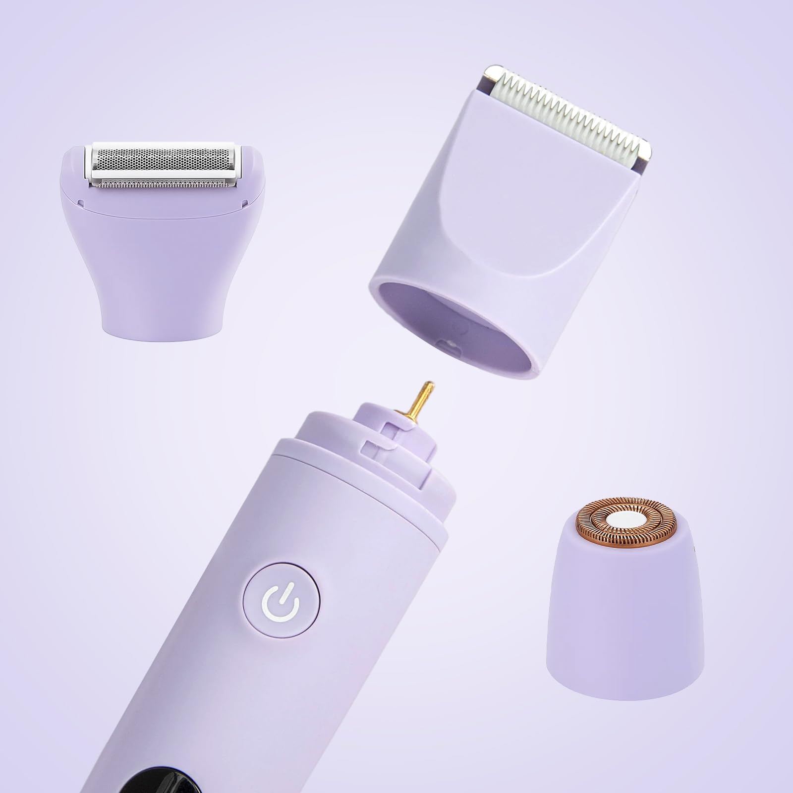 3-in-1 Damenrasierer Elektrisch, Gesicht, Achseln, Beine & Bikinizone, Körpertrimmer & Intimrasierer mit 3 austauschbaren Klingen, LCD-Display, IPX7 wasserdicht, USB aufladbar (Lila)