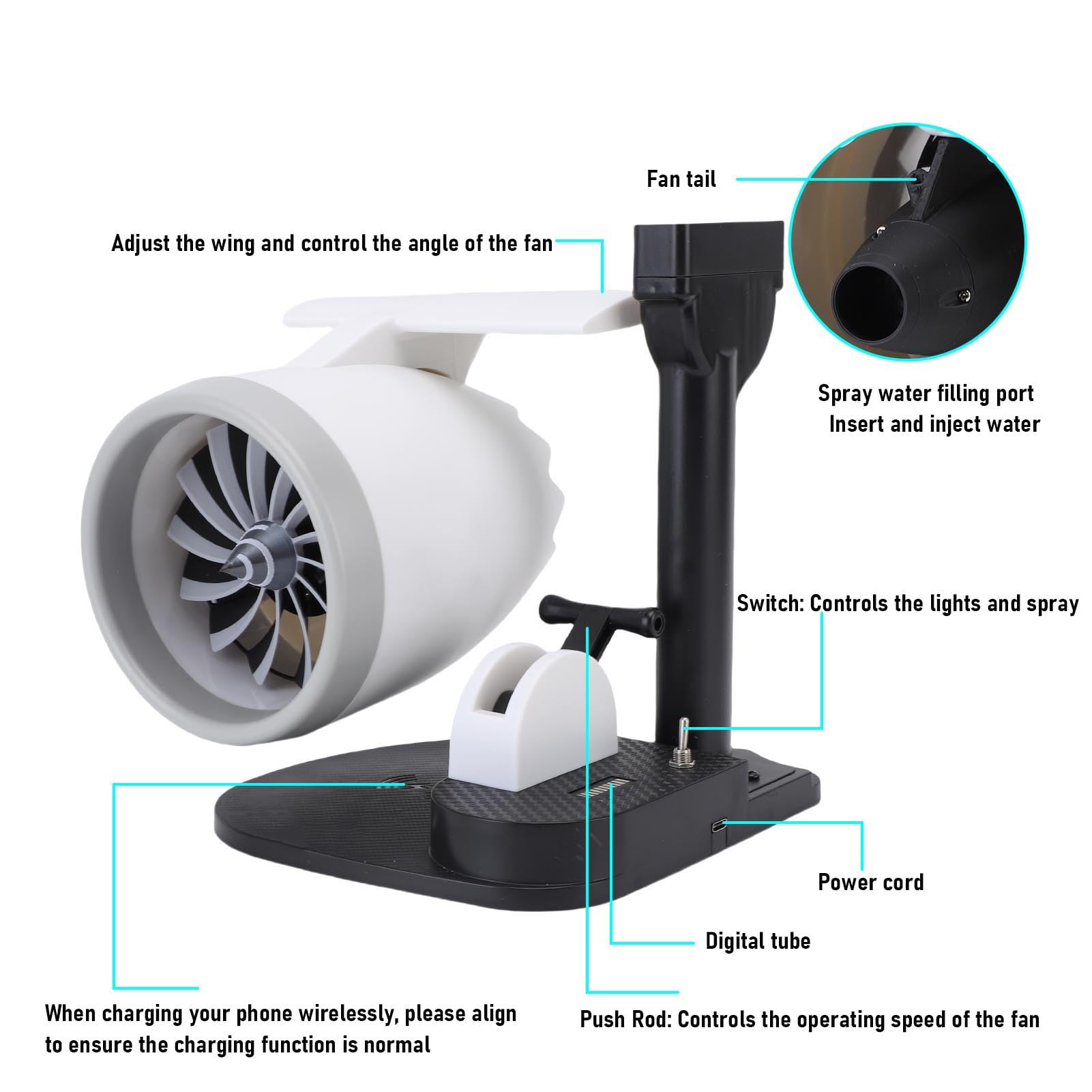 Pongnas Ventola Scrivania a Forma di Ventola per Ventole per Turbina Desktop con Umidificatore 3 in 1 velocità Regolabile 4000 Giri/Min 4000 Giri/Min. (Luce rossa)