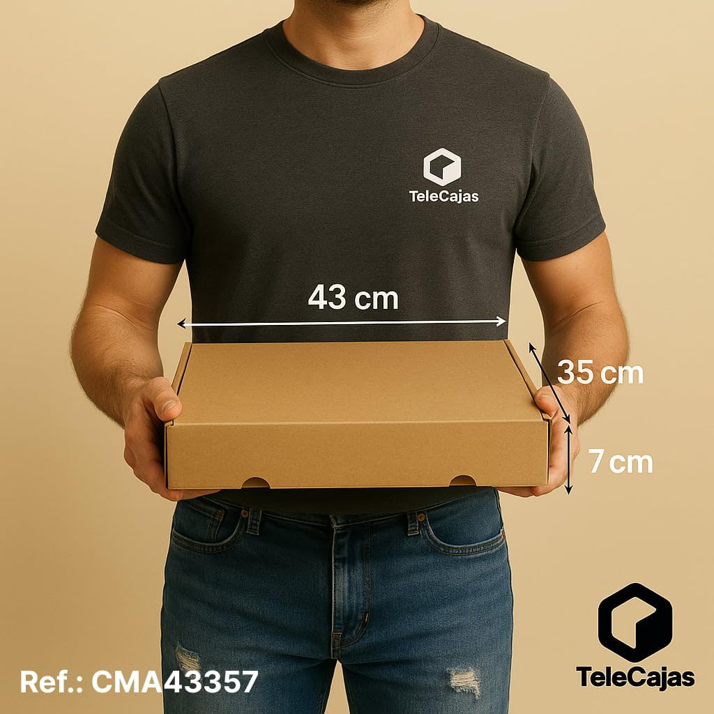 TELECAJAS | 25 Cajas 43x35x7 cm Postal Automontable con Tapa Robusta Troquelada Medidas Interiores | Anónima Cartón Marrón Kraft | Pack de 25 cajas