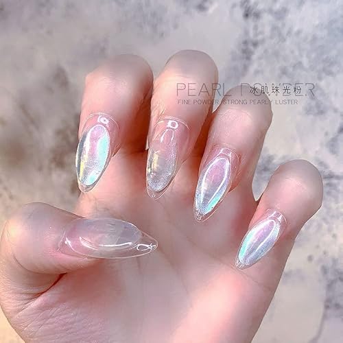 Premium Pearl Powder 2 Boxes, White Chrome Nail Powder Ice Transparent Aurora Dust Nail Powder Neon Rainbow Chameleon Powder Chrome Iridescent Pigment Pearlescent High Gloss Nail Art Glitters #TOP1