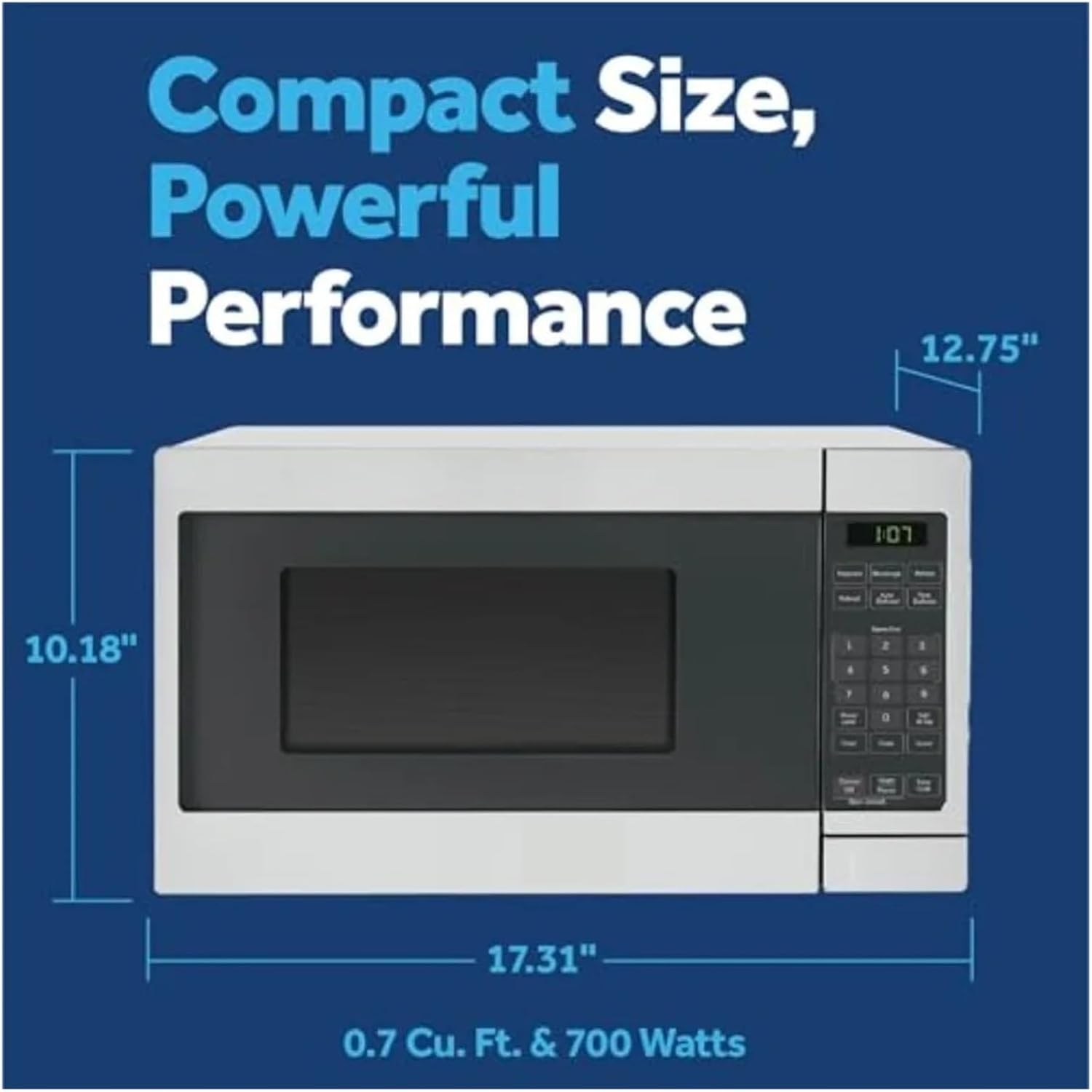 Compact countertop microwave oven - 0.7 cubic feet, 700 watts, 6 automatic cooking modes, child lock function, suitable for bedrooms or study rooms.