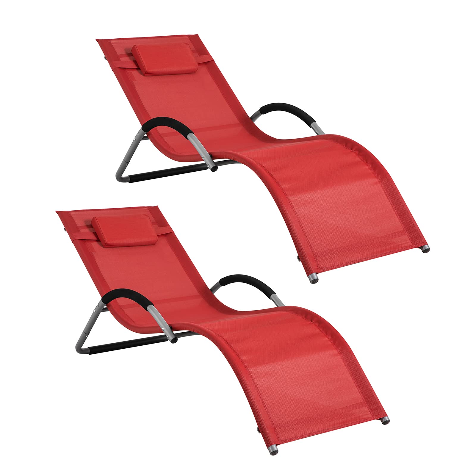 SoBuy Set 2 Lettini da Giardino Sdraio da Giardino con Poggiatesta Max Portata 120 kg in Verniciato a Polvere Ferro e Tessuto di teslin (Rosso) OGS38-RX2 IT