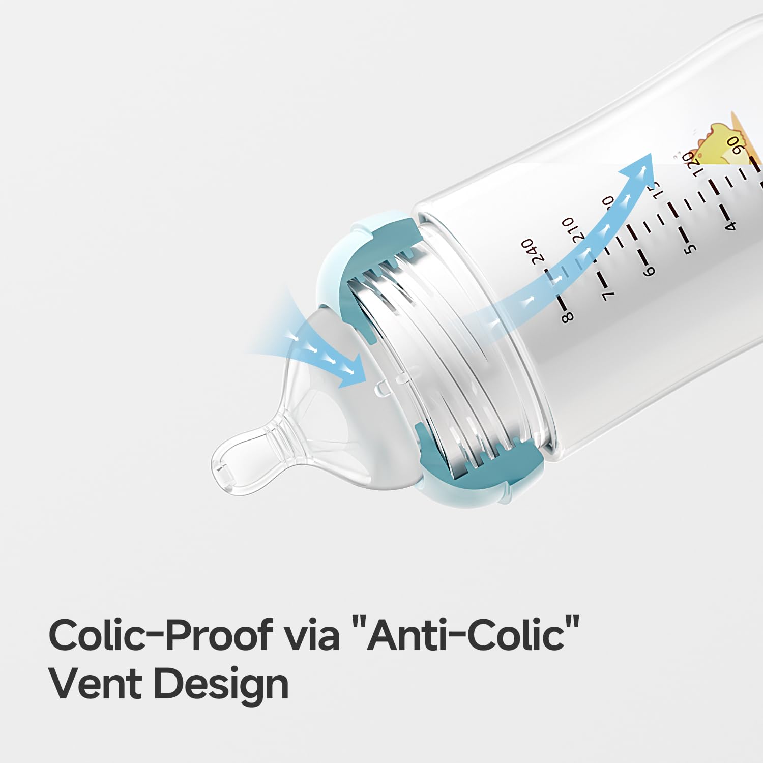 Oberni Anti-Colic Baby Bottles, 240ml / 8oz Newborn Bottle with Size 2" Medium Flow Breast Like Silicone Teat - Image 4