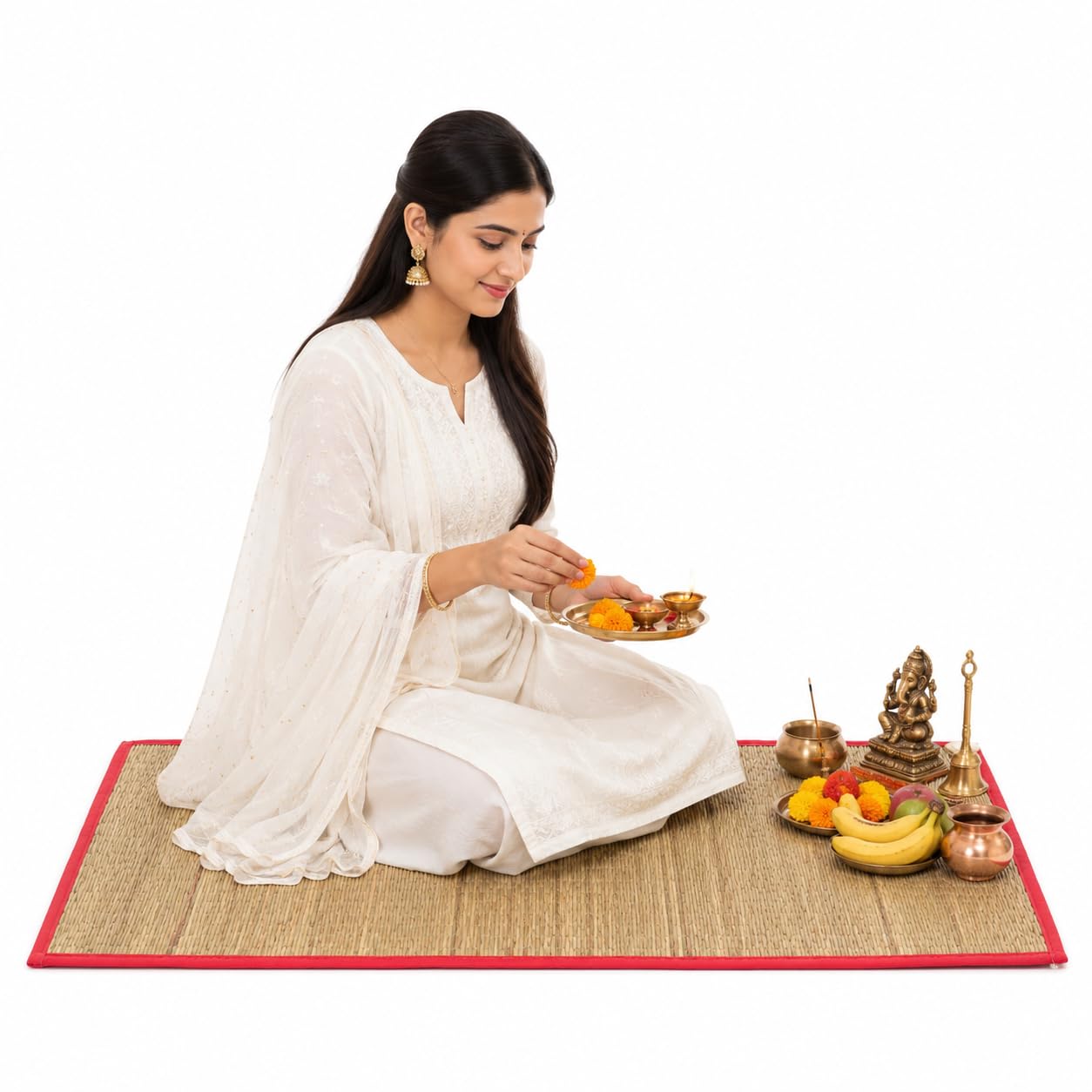 Salvus APP SOLUTIONS Natural Kusha Grass Handcrafted Pooja Floor Mat Asan | Small Sacred Prayer Mat for Pooja, Meditation & Yoga | Traditional Woven Kusha Grass Sitting Mat.-image-28