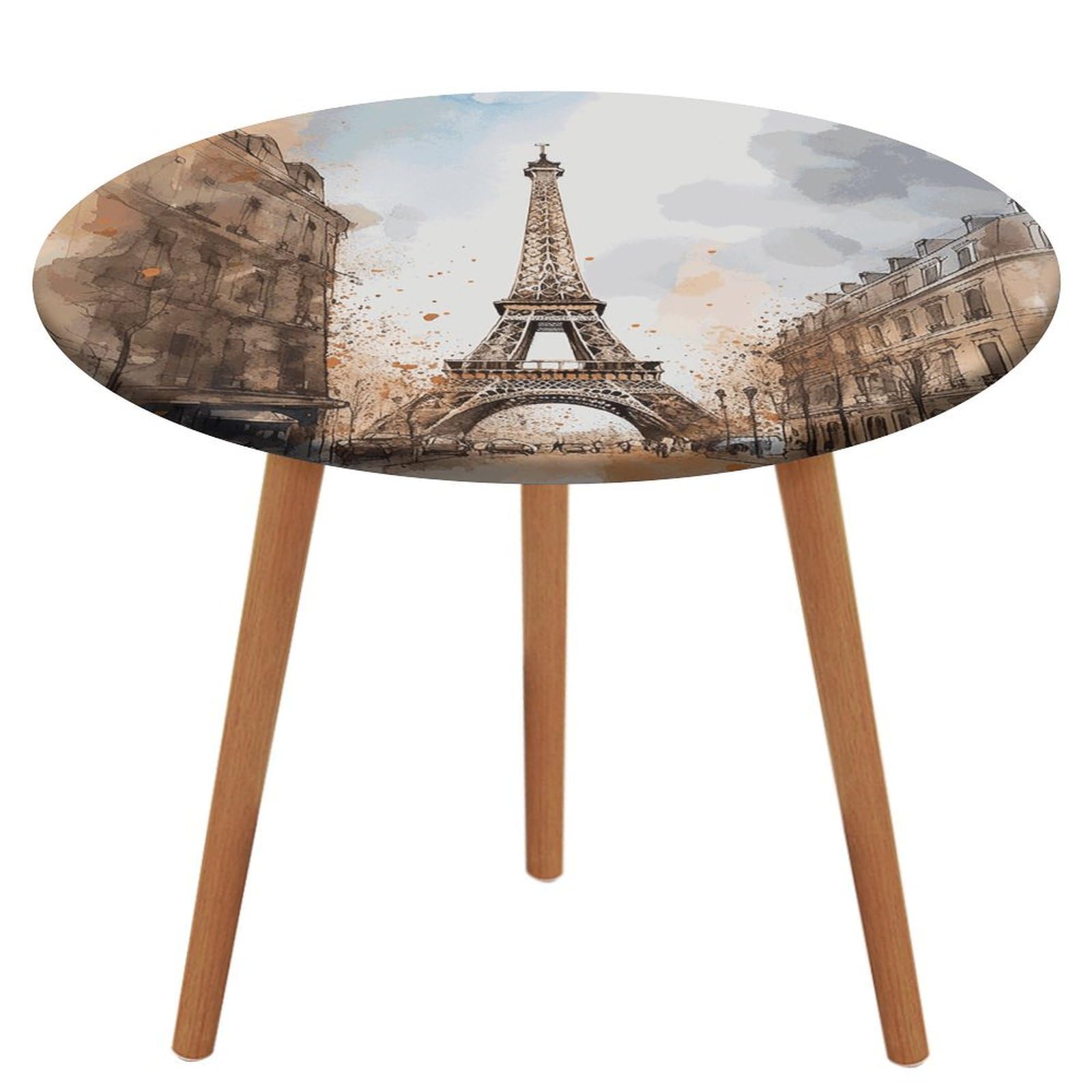 Nappe ronde ajustée aquarelle Paris avec bord élastique extensible pour table de salle à manger