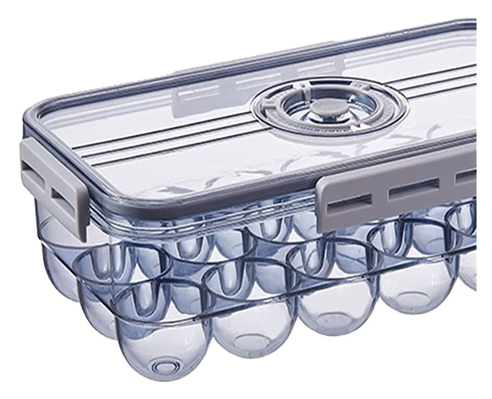 JSY Bandeja de almacenamiento de huevos para nevera, bandeja de huevos con tapa, apilable, de alta transparencia, para huevos de PET y accesorios (color: azul, tamaño: 18 rejillas)