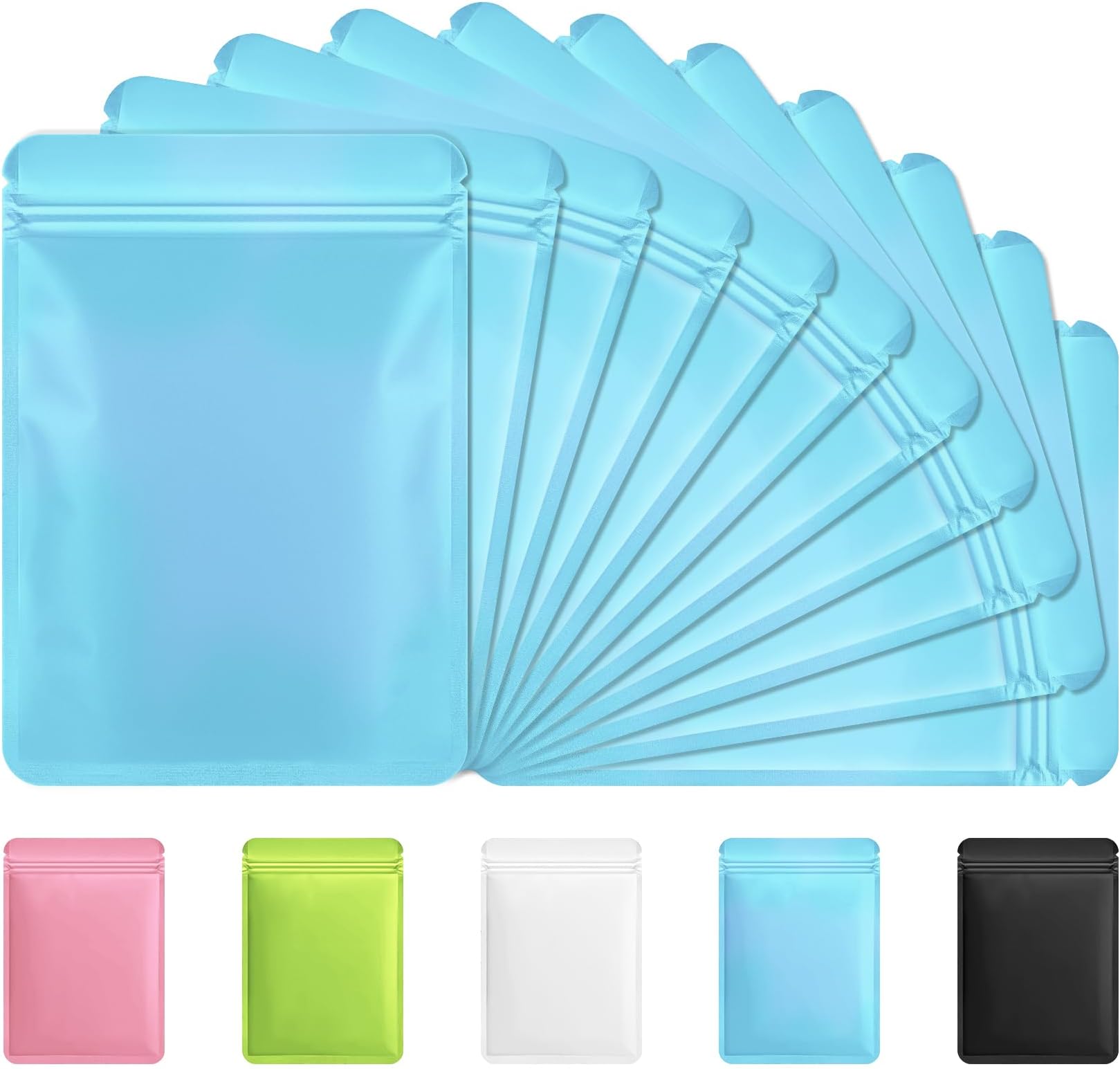 Funfery 100 Pack Blue Mylar Packaging Bags Resealable Bags Double Sided Color Odor Proof Pouch Baggies Smell Proof Foil Bag for Food Storage,Small Business(Blue,2.4x3.9inch)