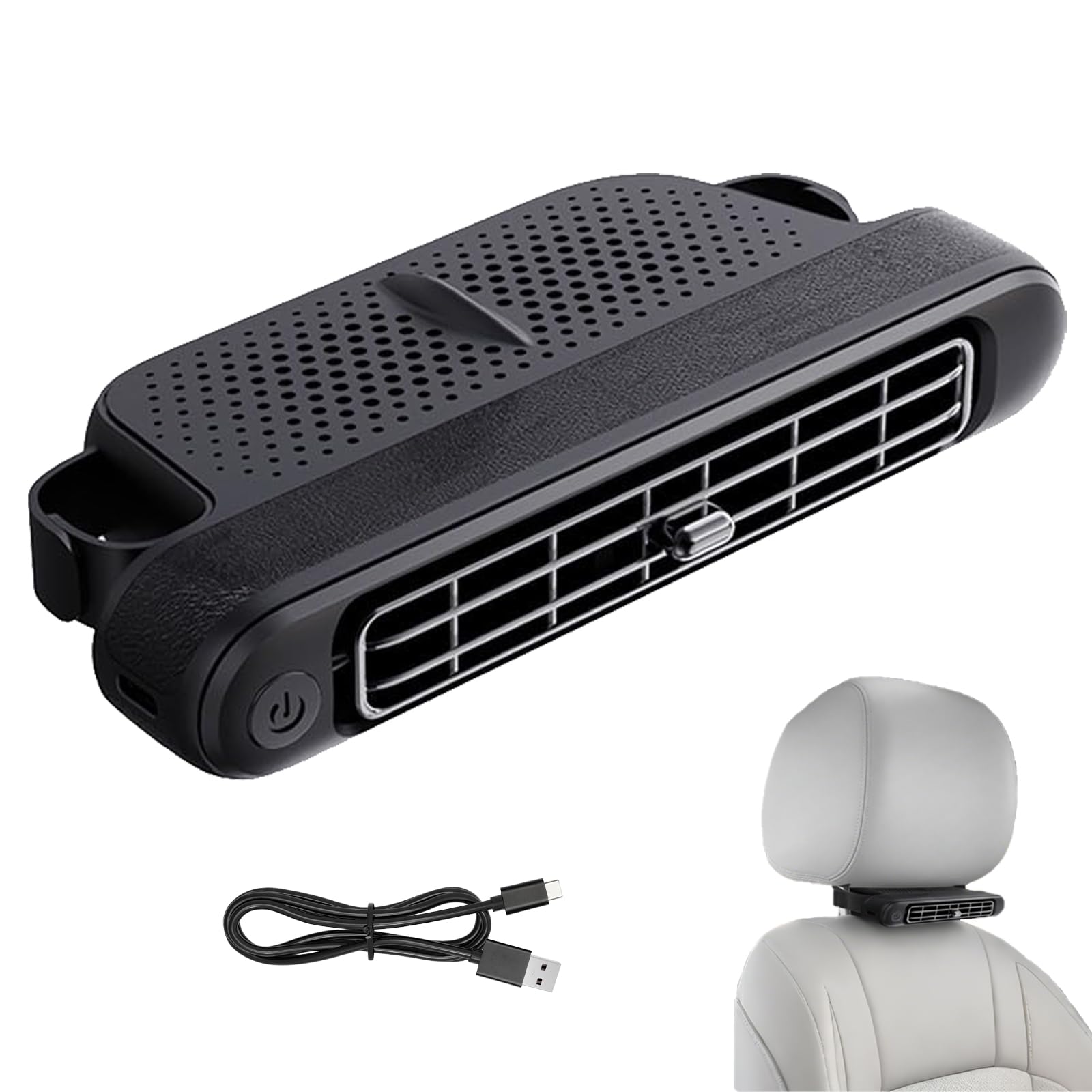 Ventola di raffreddamento portatile per sedile auto, ventilatore USB per auto che soffia aria fredda con 3 modalità di velocità, doppio vento regolabile a 180° (Layout a griglia)