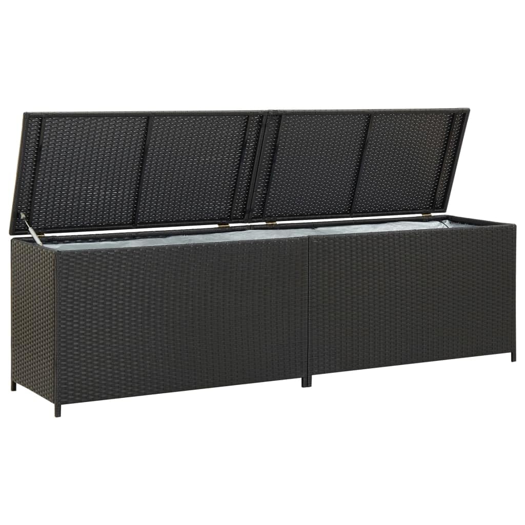 Helloshop26 Baule Box - Mobile da giardino in resina intrecciata 200 x 50 x 60 cm, colore: nero 02_0013124
