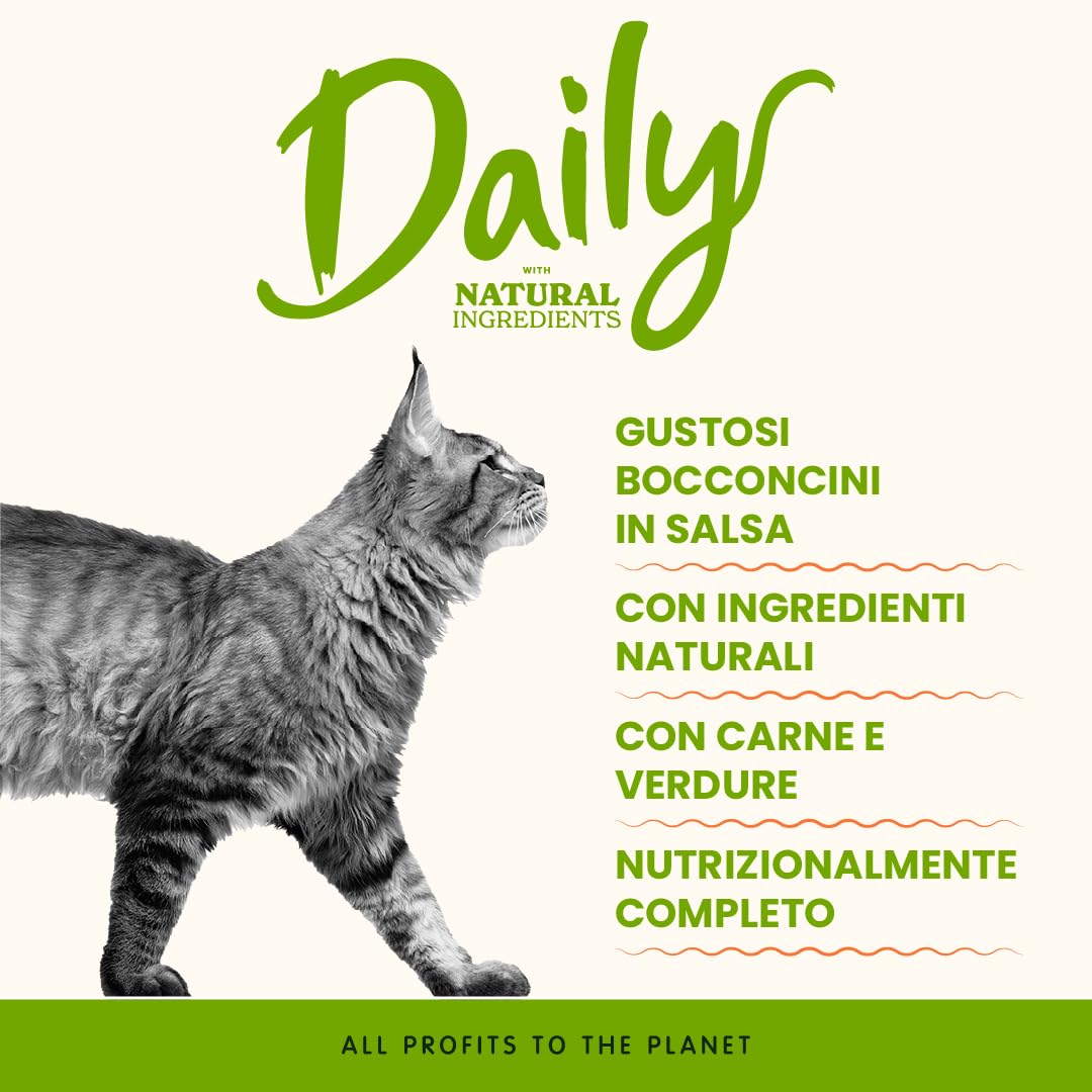 Almo Nature Daily, Alimento Umido Completo per Gatti Adulti con Pollo e Manzo - Bocconcini, Confezione da 2.1 kg (30 x 70 g)