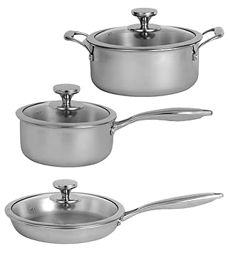 Nirlon Platinum Triply Stainless Steel 3Pcs Induction Friendly Cookware Set (Fry Pan with Glass Lid 22 cm|Casserole with Glass Lid 22 cm|3.6 LTR|Sauce Pan with Glass Lid 16cm|1.5 LTR)