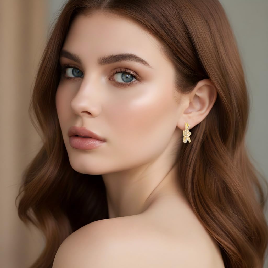 14K Gold Earrings for Women Gold Hoops Earrings for Women Love Knot Hoop Earring for Womens Twisted Thick Small Hoops Full of Modern Charm Hoop Earring with Cubic Zirconia 17MM