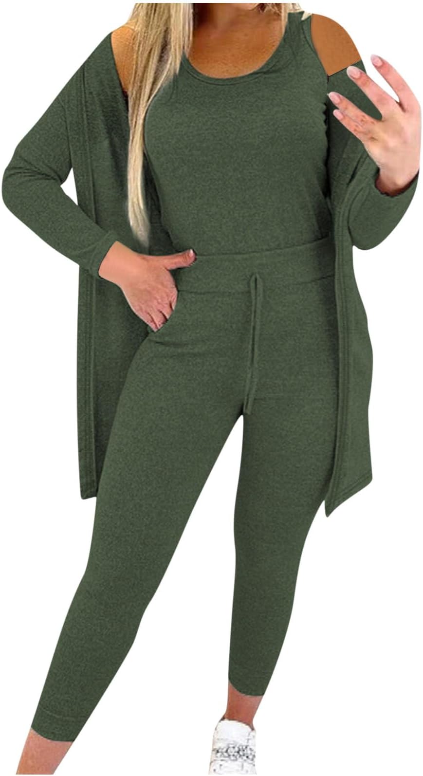 3 Piece Tracksuit Womens Full Set Lounge Wear Sets Plain Long Sleeve Cardigan Coat + Crop Tank Tops + Sweat Pants Casual Sweatsuit Sets Workout Joggers Outfit Activewear Gym Sets UK Sale Clearance