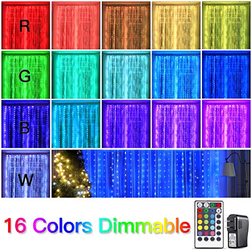 Krislait LED Curtain Lights Color Changing with Remote Plug in RGB Hanging Fairy Twinkle Lights for Bedroom Window Wall Decor Christmas Wedding Party Holiday Outdoor Pergola Patio Gazebo Tree 250 LED