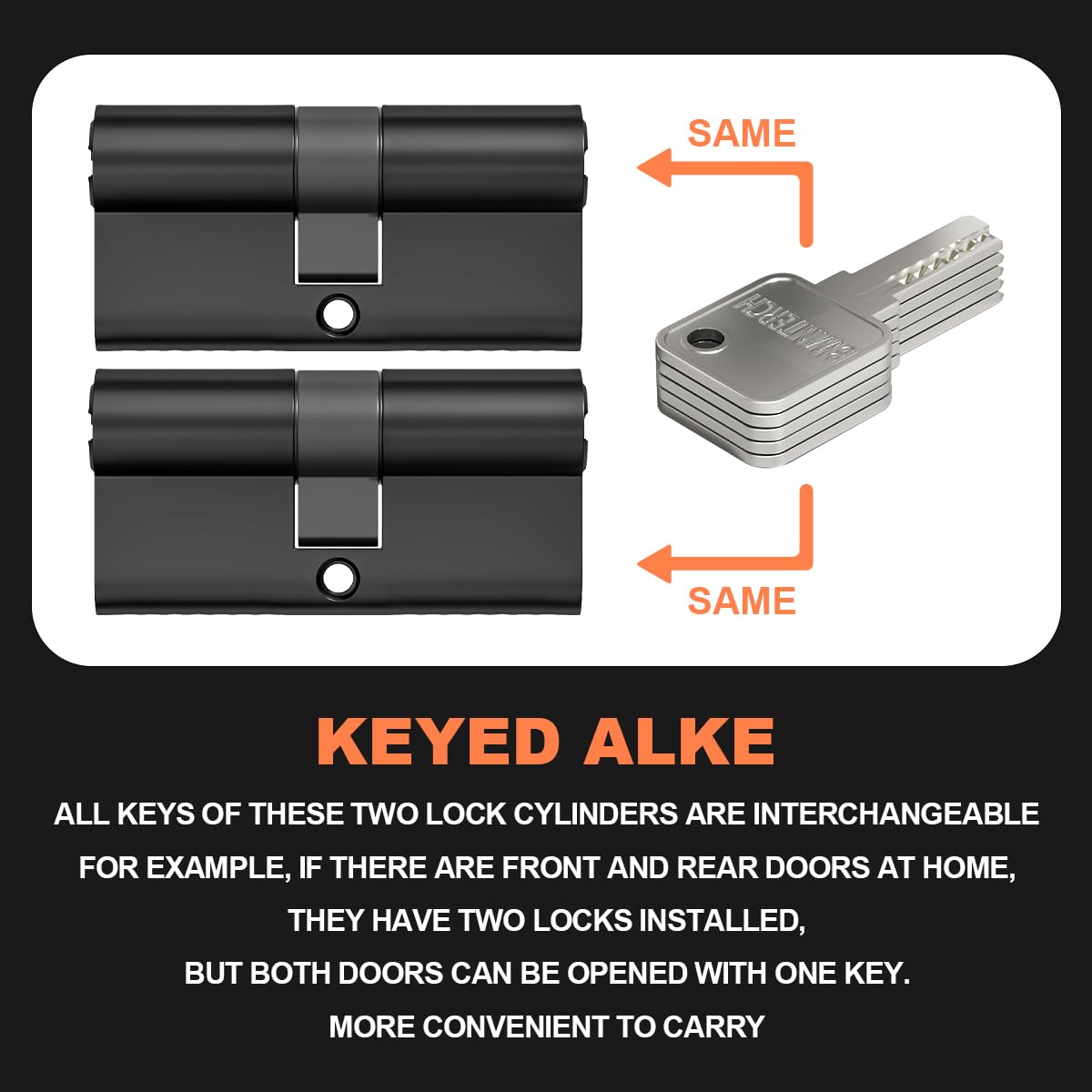 Bwintech 2 Pcs clé alike 30/30MM euro cylindre de serrure en laiton, 60mm clé/clé cylindre de serrure avec 10 touches en laiton horizontales, anti dérapage, anti collision, surface noire