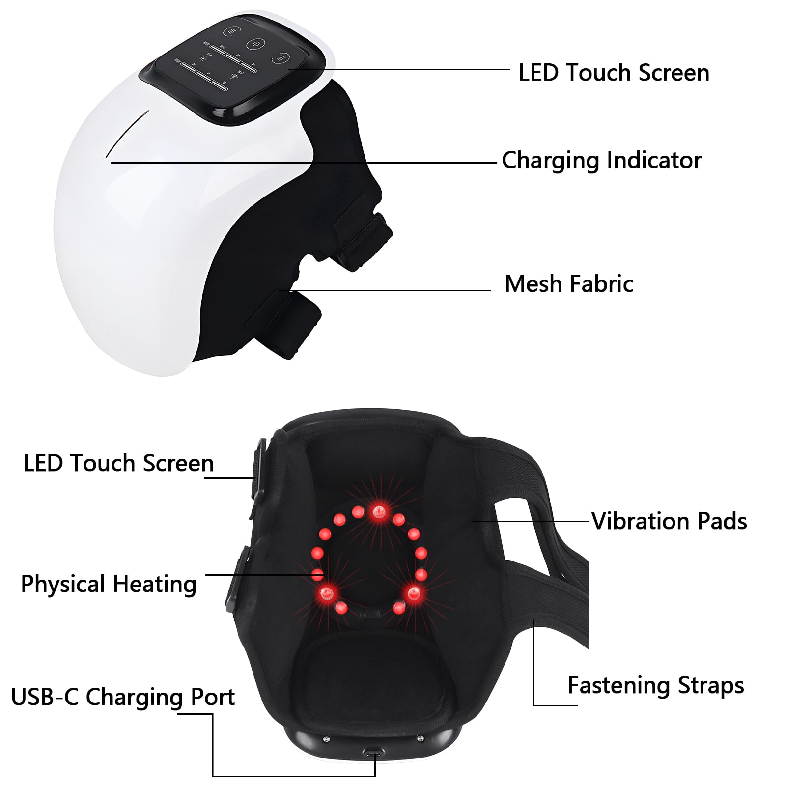 Heizbares Kniemassagegerät, kabellos, Massagegerät für Arthritis, 3000 mAh, 3 einstellbare Modi, 40 – 55 °C, für Schwellungen, Spannung, Banddehnung, Muskelverletzung (A)
