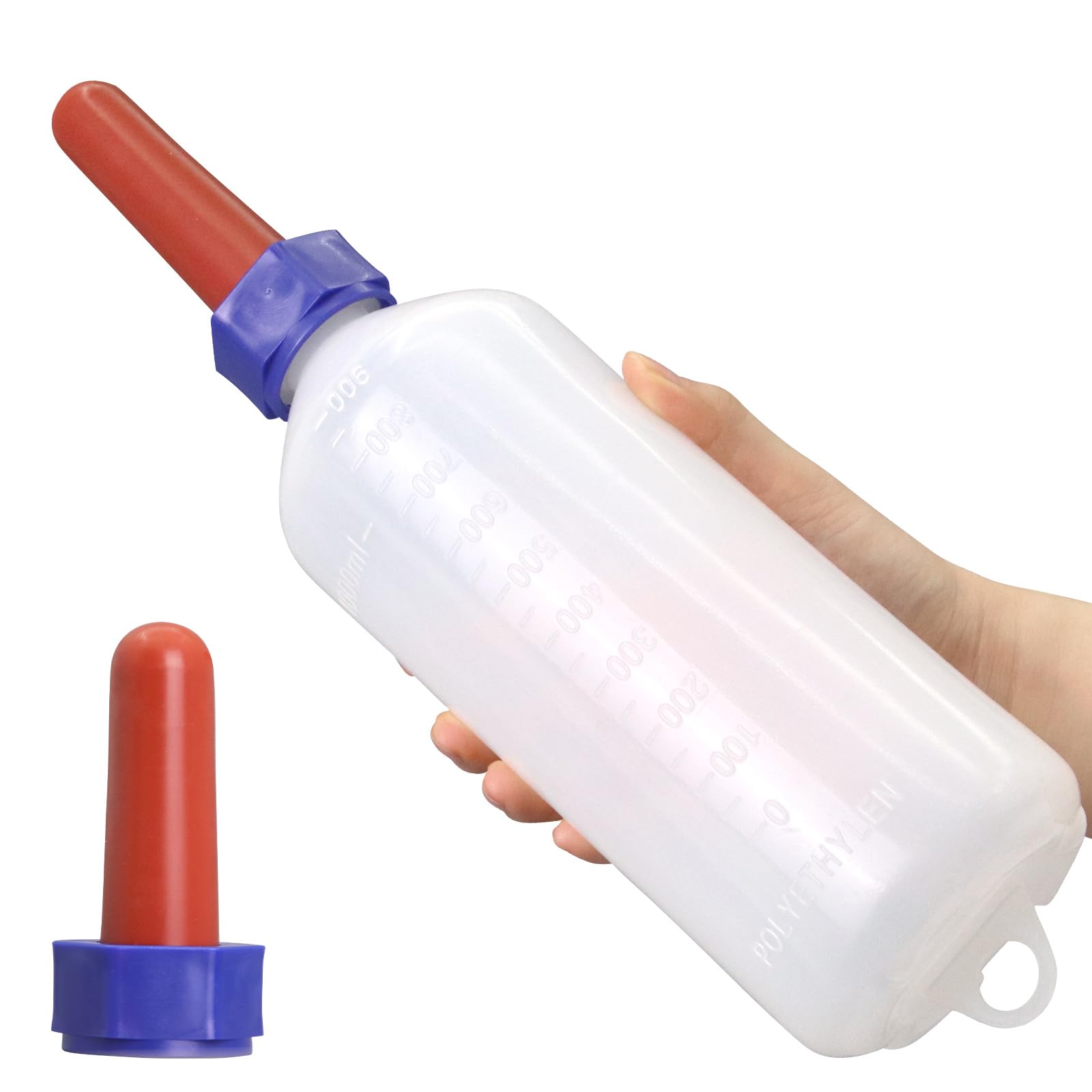 USUNFARM 1L Calf Milk Feeder Bottle with Screw-On Cap, Nipple & Replacement Nipple, Multi-Purpose Hanging Bottle for Calves, Sheep, Goats, Cows