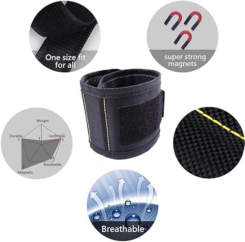Miniatura 2 de Pulsera magnética con imanes fuertes, pulsera de herramientas para sostener tornillos, pernos de clavos, regalo de cumpleaños para hombres,
