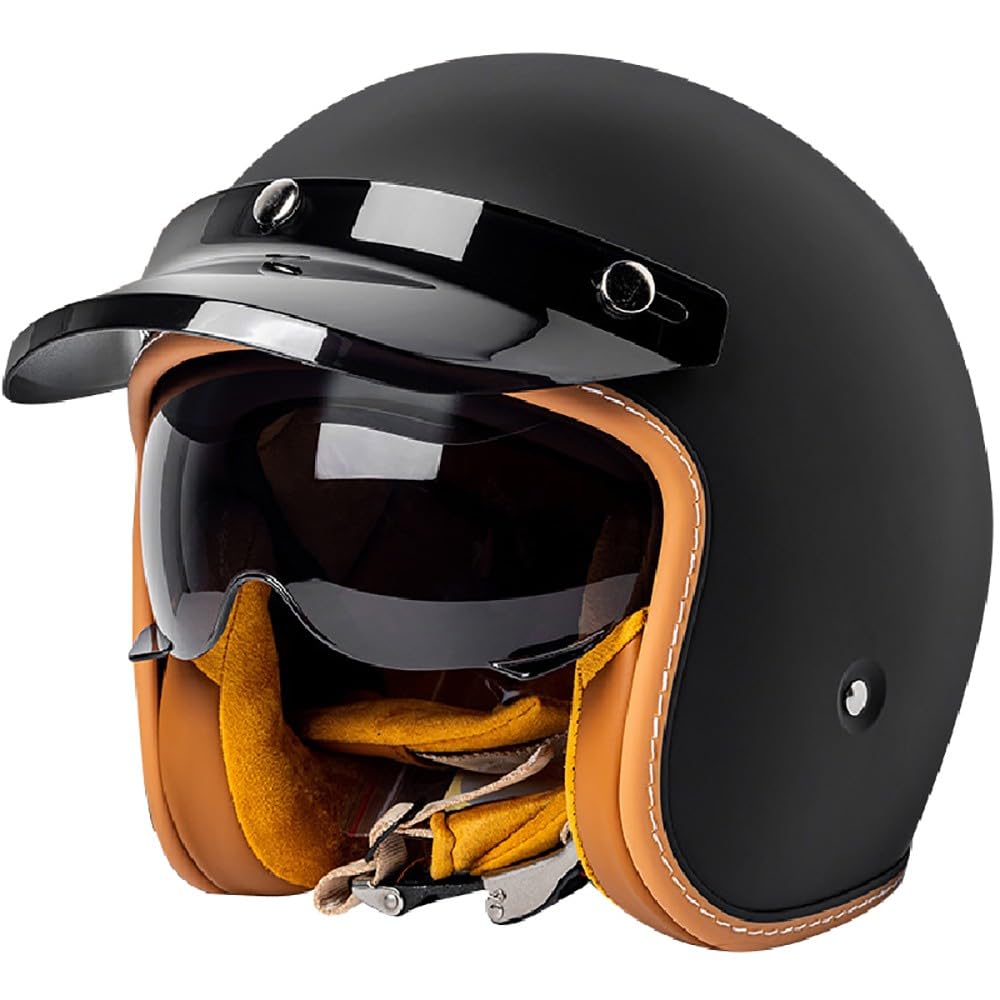 Wzggteam Men's Colora Motorcycle Open Face Helmet, German Style Vintage Motorbike Jet Helmet With Sun Visor, Retro 3/4 Open Face Design, Ece/Dot Approved Crash Jet Helmet For Wo Road Legal