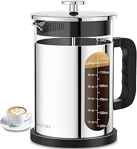 QUQIYSO French Press Coffee Maker 51oz 304 Stainless Steel French Press with 4 Filter, Borosilicate Glass Coffee Press