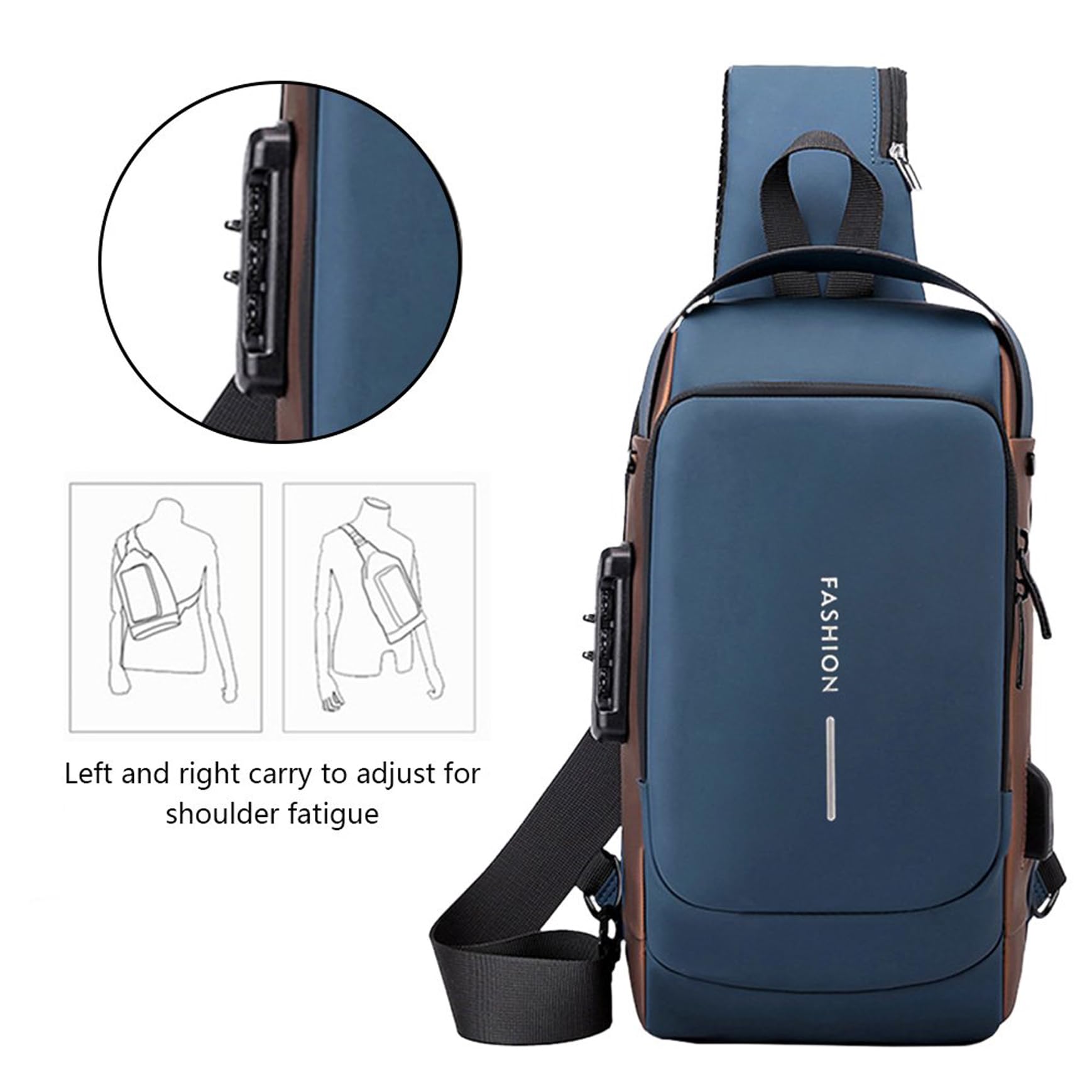 MEZON Anti Theft Sling Bag for Men & Women Waterproof Shoulder Cross Body Bag with USB Charging Port for Travel Hiking Gym Picnic & Daily Use (Blue) 3