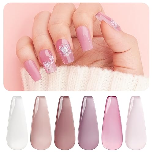 GELLEN Esmalte de uñas en gel kit de esmalte de gel translúcido rosa nude blanco lechoso moderno hogar salón de belleza kit de uñas de gel para arte