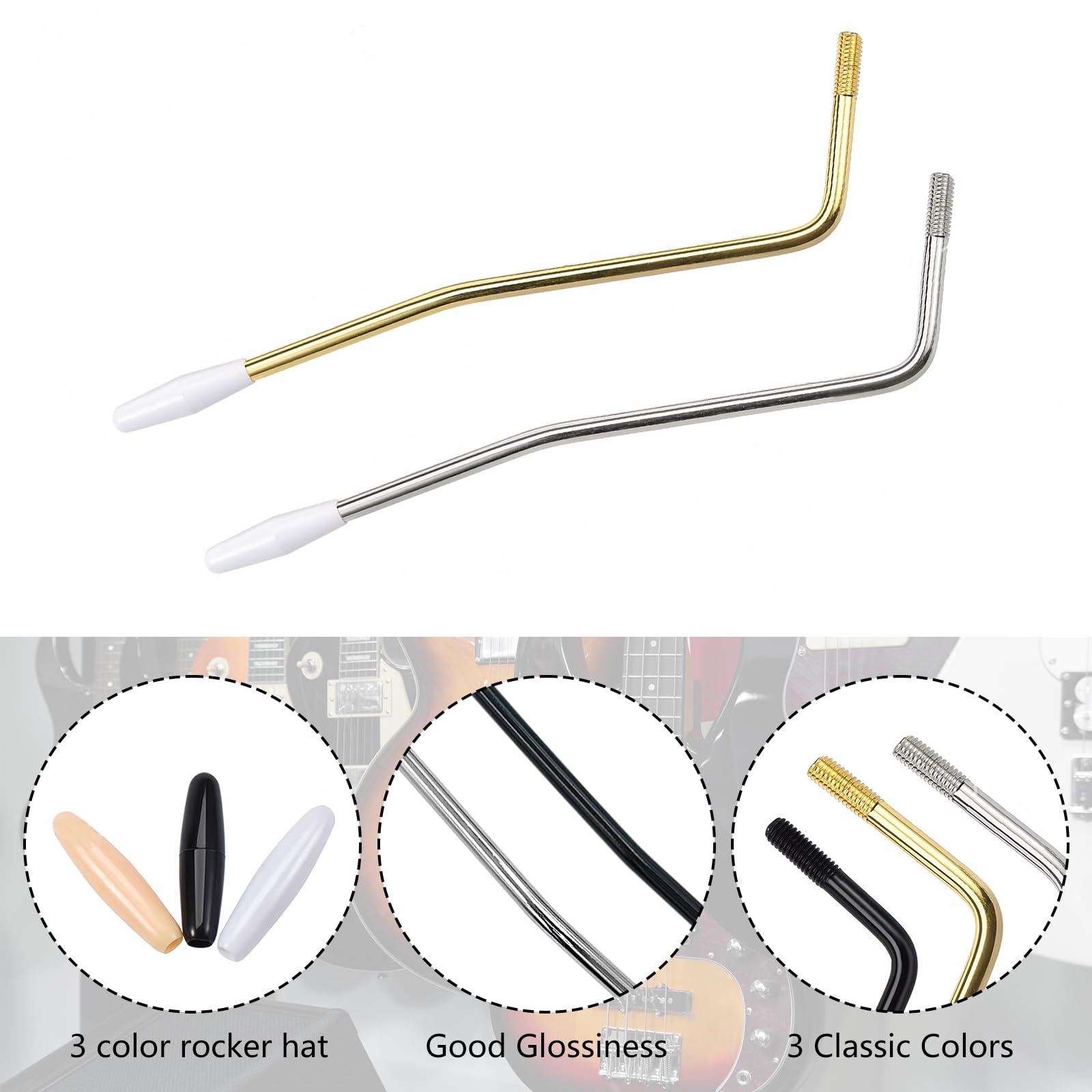Musiin 3-Piece 6mm Tremolo Arm Electric Guitar Tremolo Arm Threaded Metal Single Tremolo Arm Whammy Bar Compatible with Stratocaster Electric Guitar Tremolo System (Set of 3 Colors) - Image 3