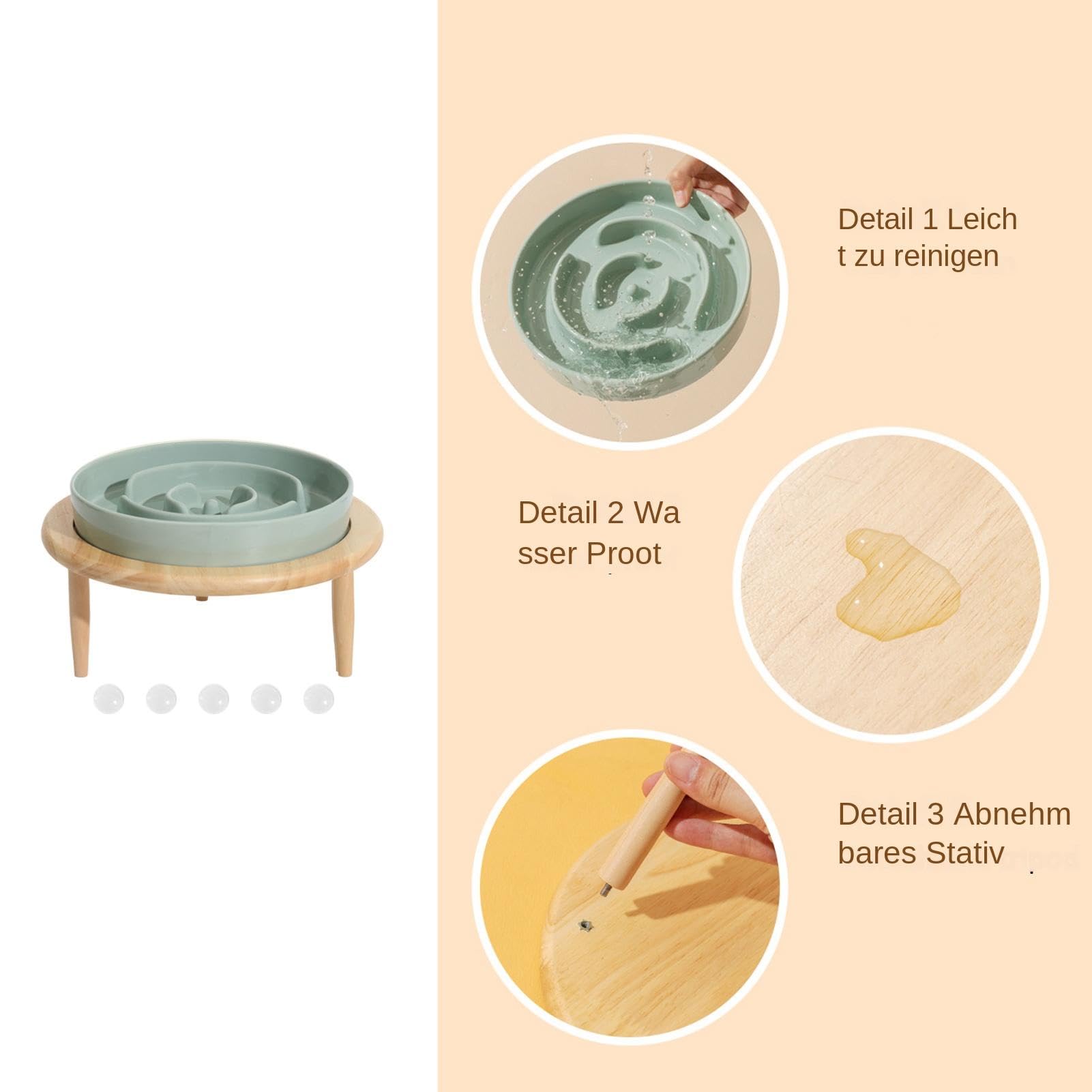Miska do powolnego jedzenia dla psów, Drewniana ceramiczna miska karmienia z podwyższoną podstawą, antypoślizgowa(Light green)