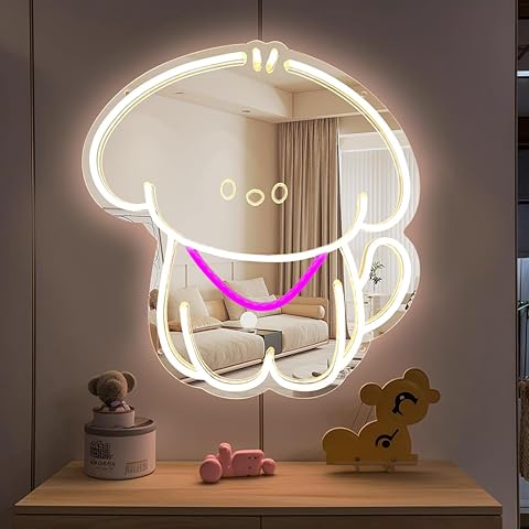 Puppy Dog Neon Sign Wall Mirror with Adjustable Brightness - USB Powered Eco-Friend...