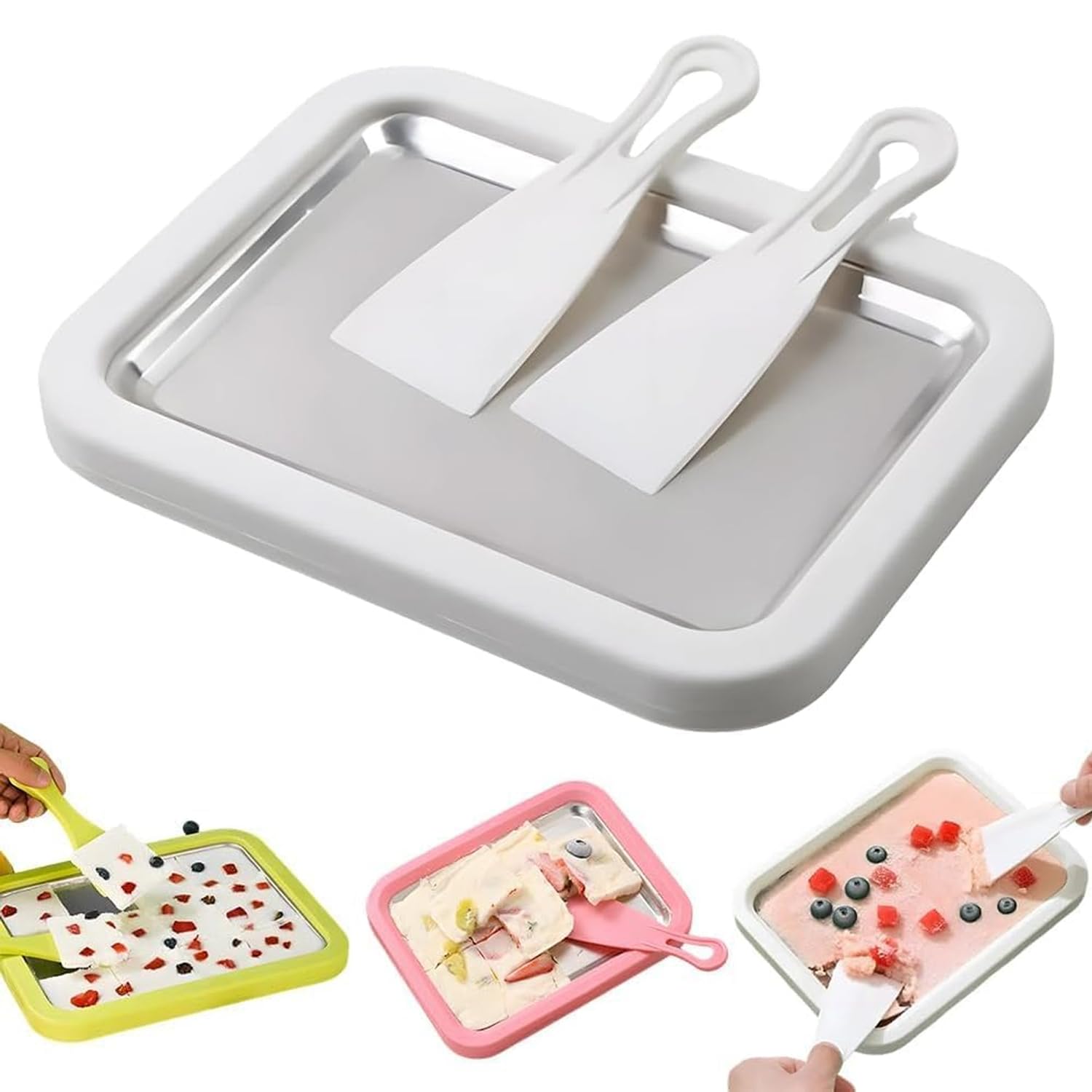 Rolled Ice Cream Maker Kit At-Home Stainless Steel Instant Freeze Plate with 2 Scrapers DIY Rolled Ice Cream
